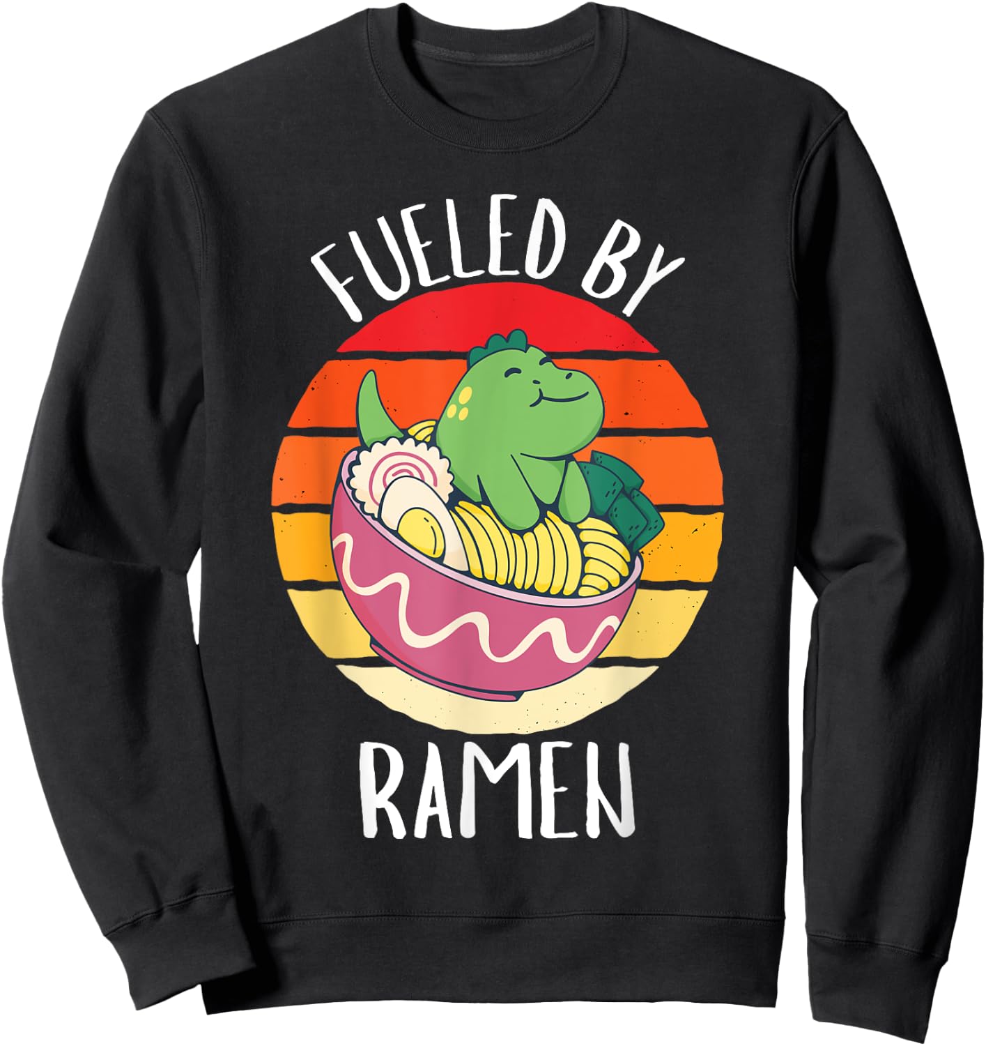 Retro Dinosauer Fueled By Ramen Vintage Ramen Lover Sweatshirt - Sweatshirt | Black