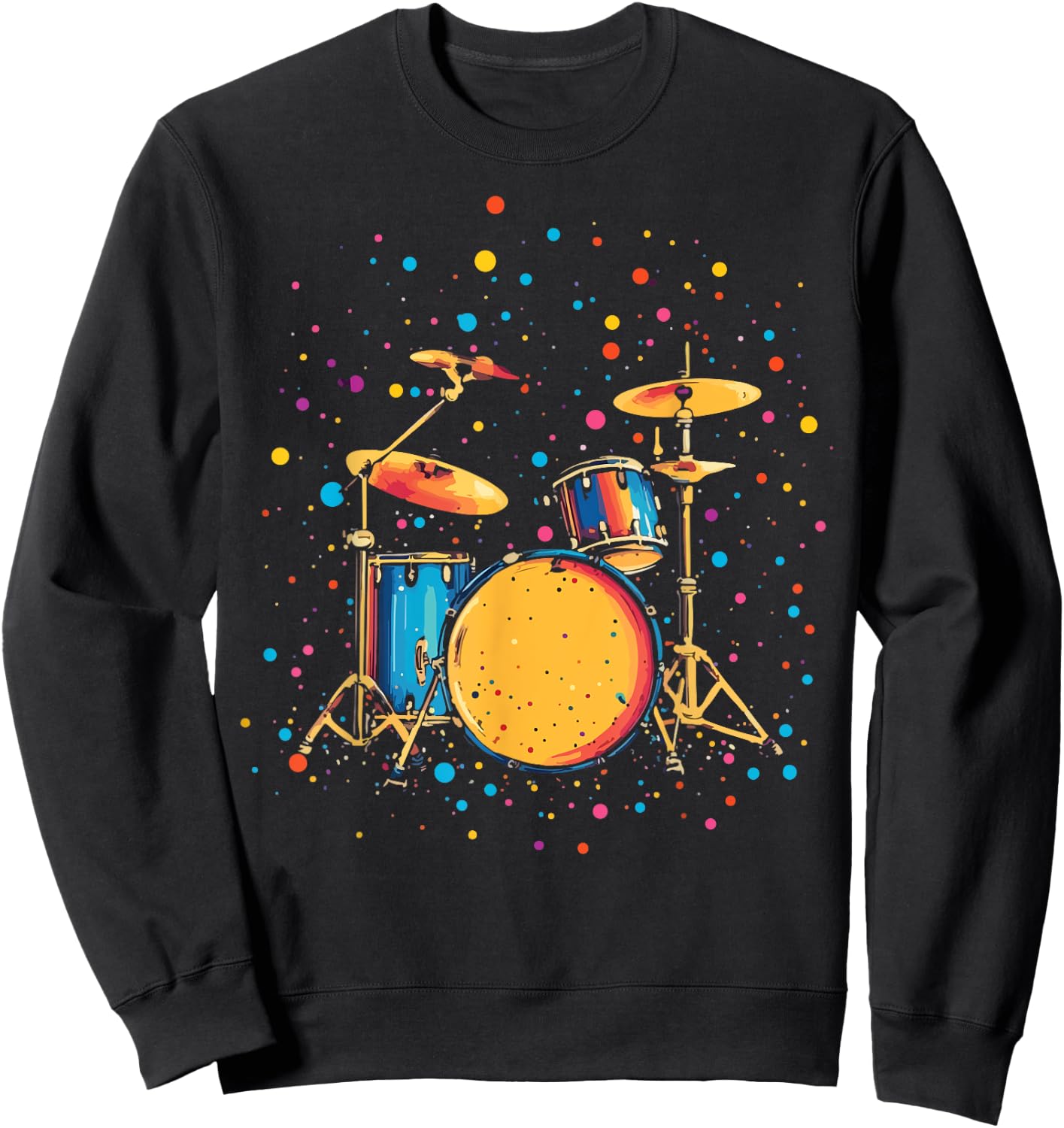 Polka Dots Pop Art Drum Set Funny Drummer Musician Music Sweatshirt - Sweatshirt | Black