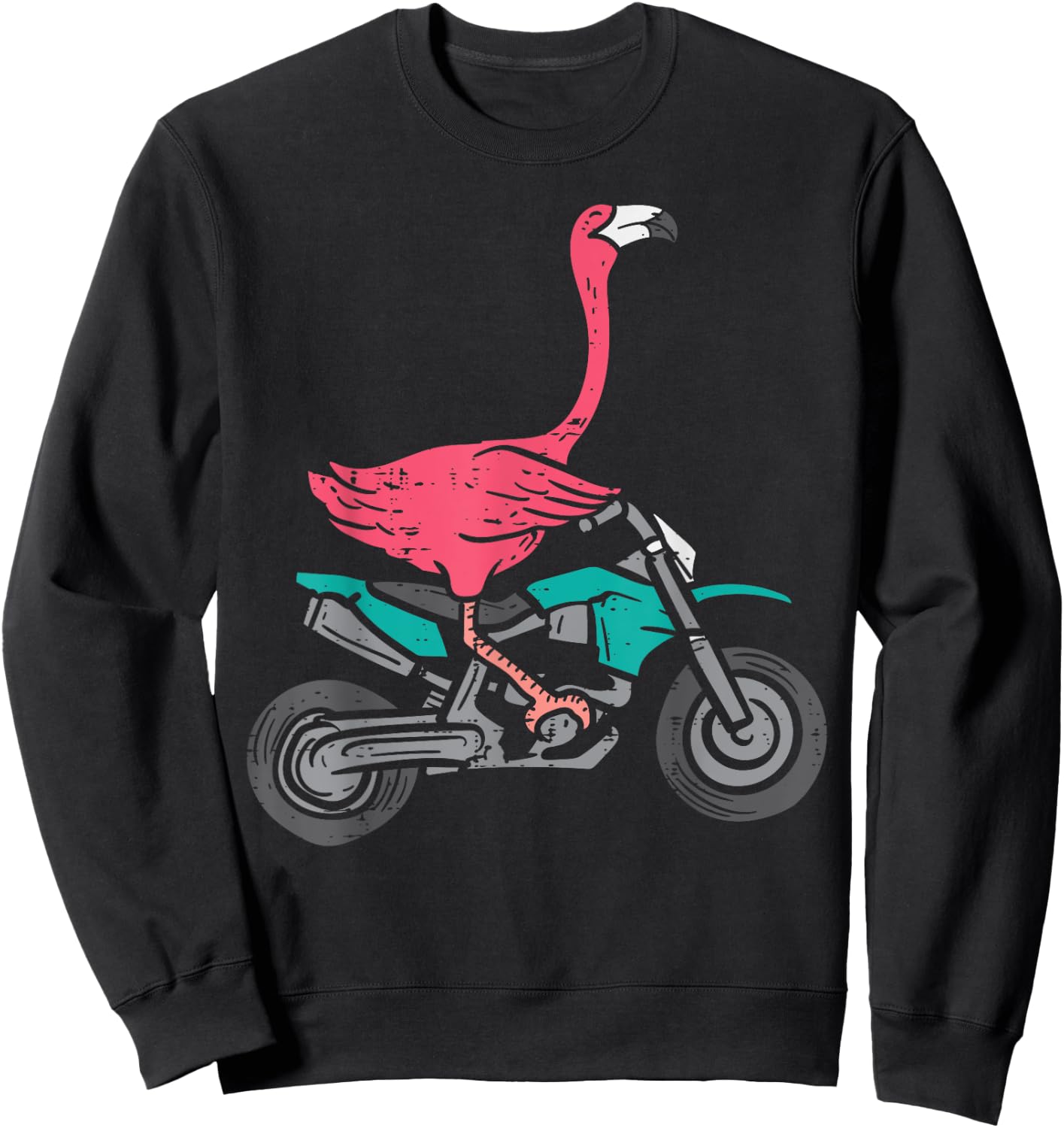 Flamingo Riding Dirt Bike Funny Motocross Biker Women Girls Sweatshirt - Sweatshirt | Black