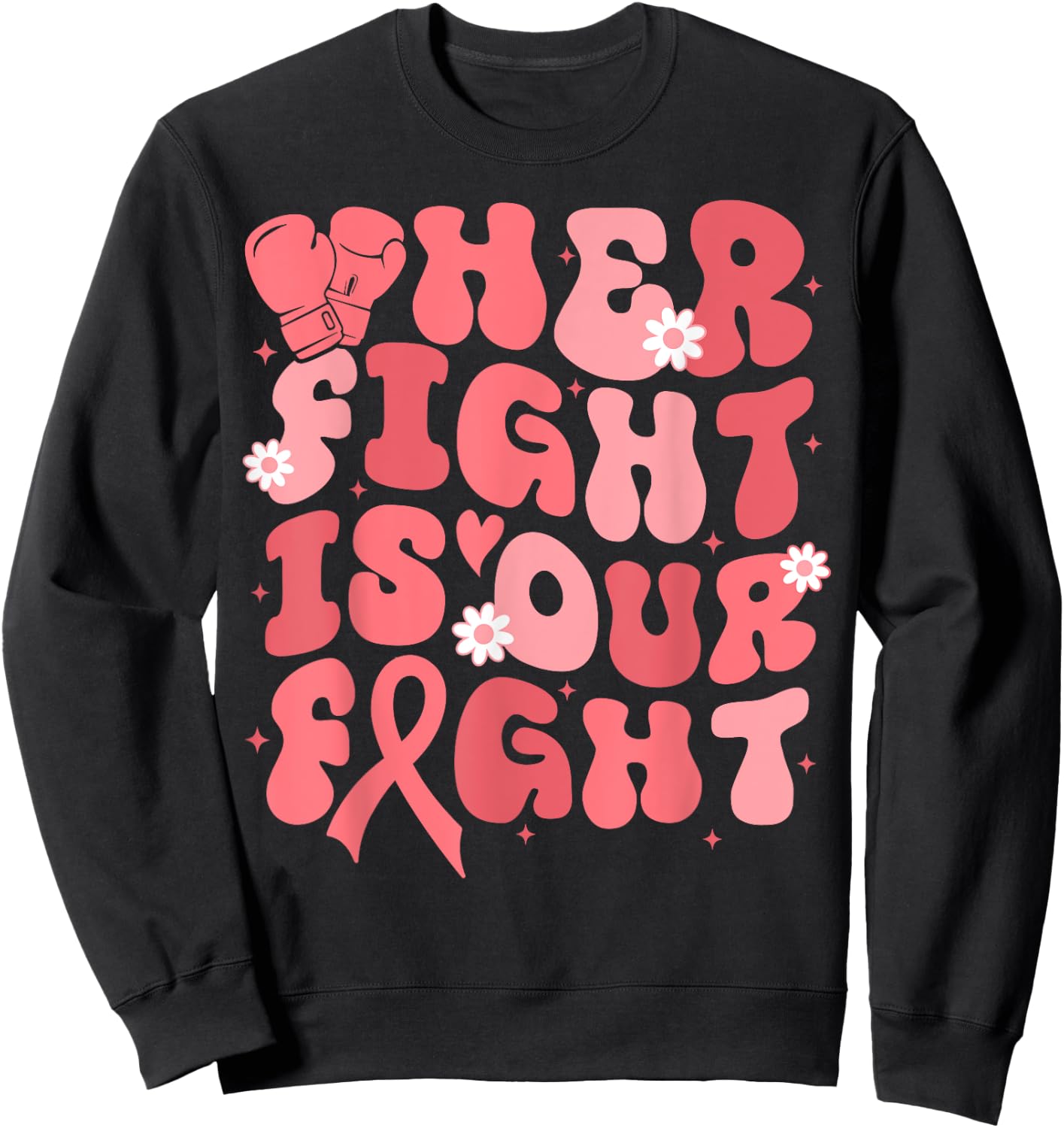 Uterine Cancer Her Fight Is Our Fight Peach Flower Ribbon Sweatshirt - Sweatshirt | Black