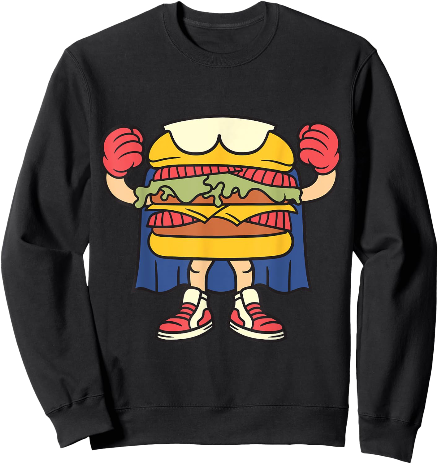 Superhero Hamburger with Boxing Gloves and Cape Sweatshirt - Sweatshirt | Black