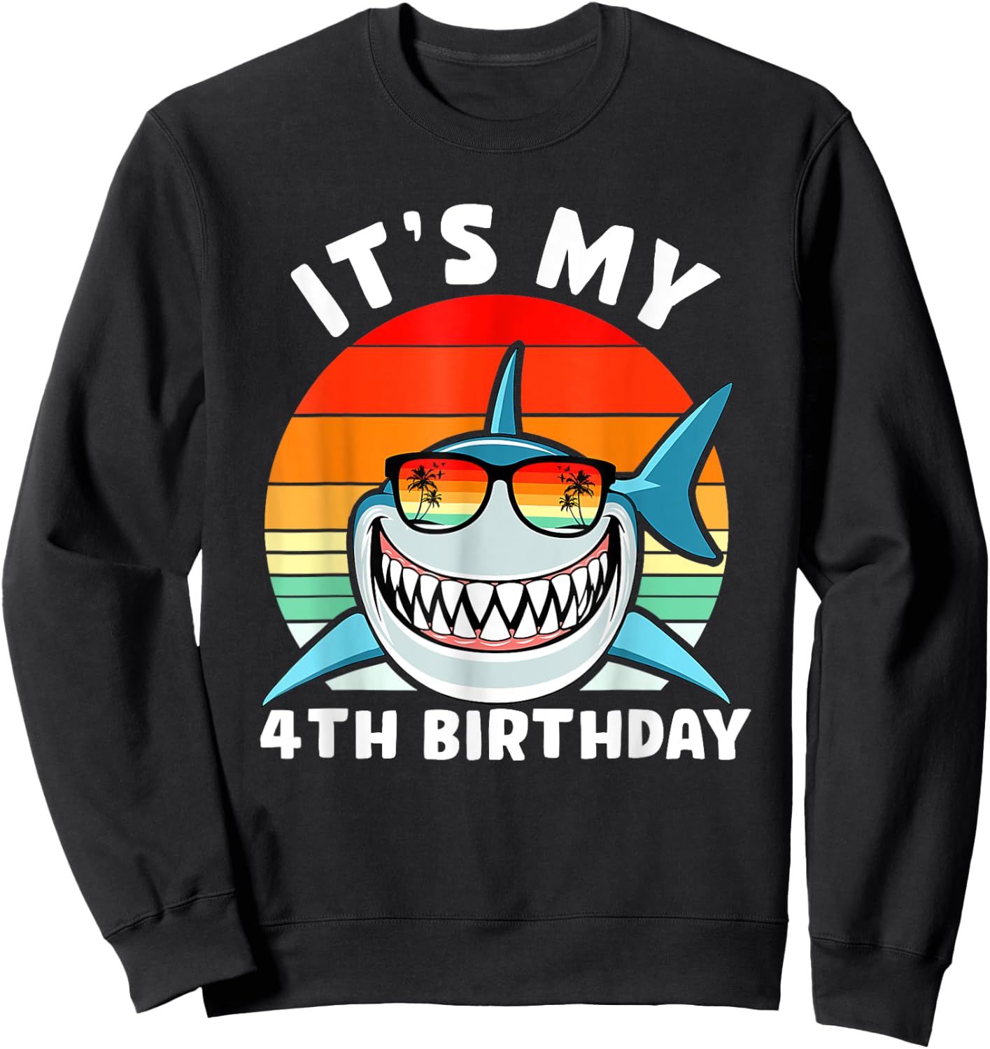 Shark 4 Year Old Shirt 4th Birthday Shark Lover Sweatshirt - Sweatshirt | Black