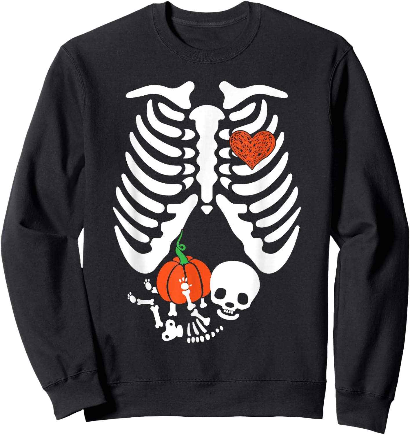Skeleton Maternity Halloween Pumpkin Baby Maternity Costume Sweatshirt - Sweatshirt | Black