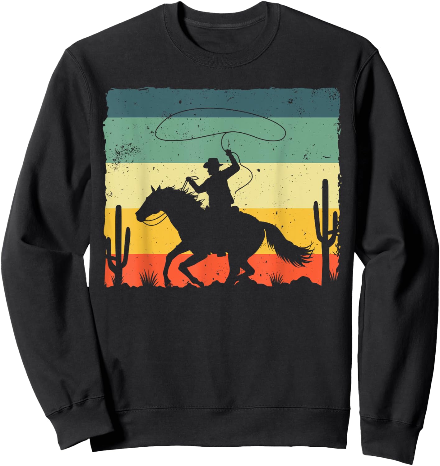 Retro Western Cowboy Design Boys Horse Rider Cowboy Sweatshirt - Sweatshirt | Black