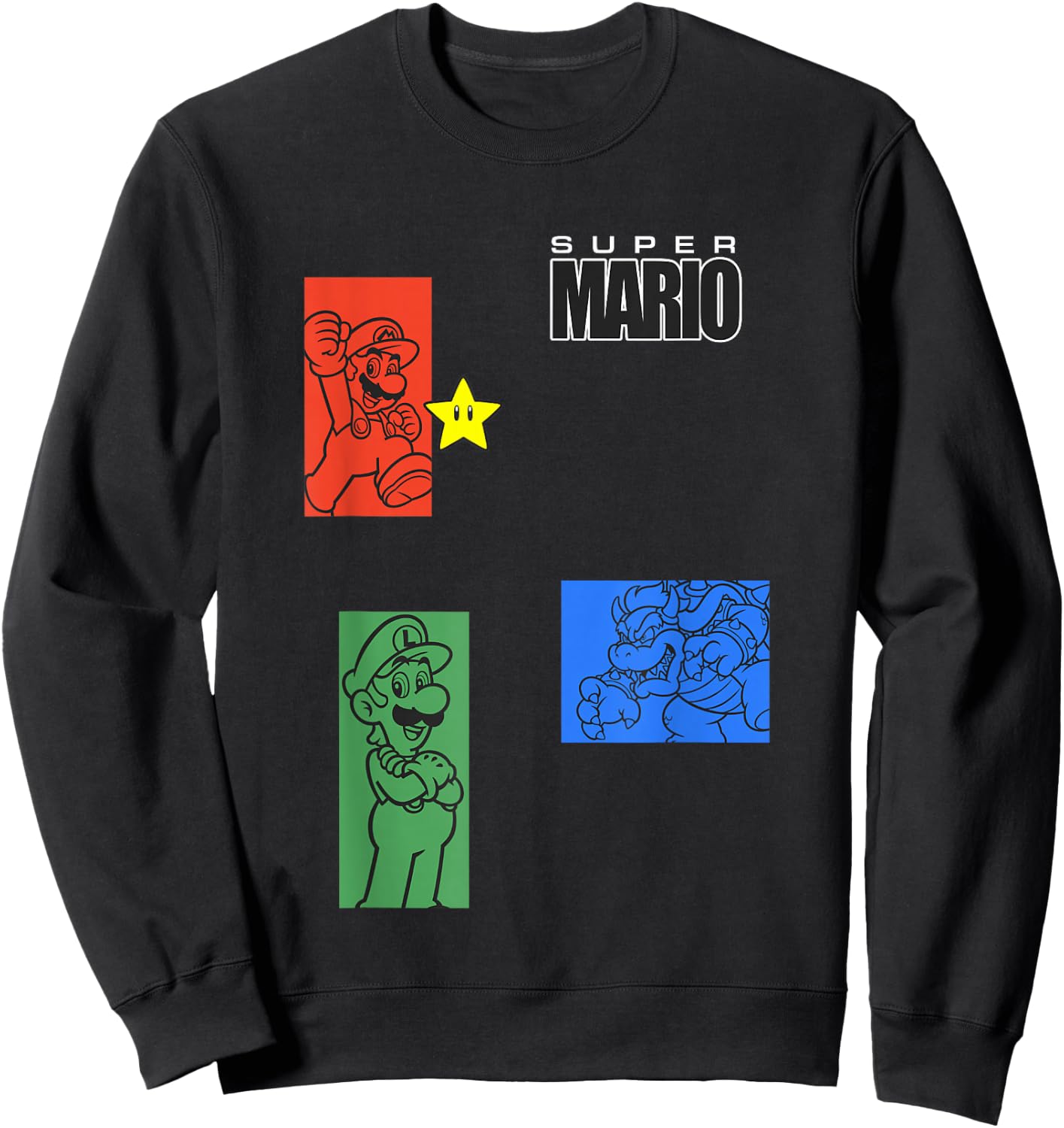 Super Mario Luigi & Bowser Color Trio Panels Sweatshirt - Sweatshirt | Black