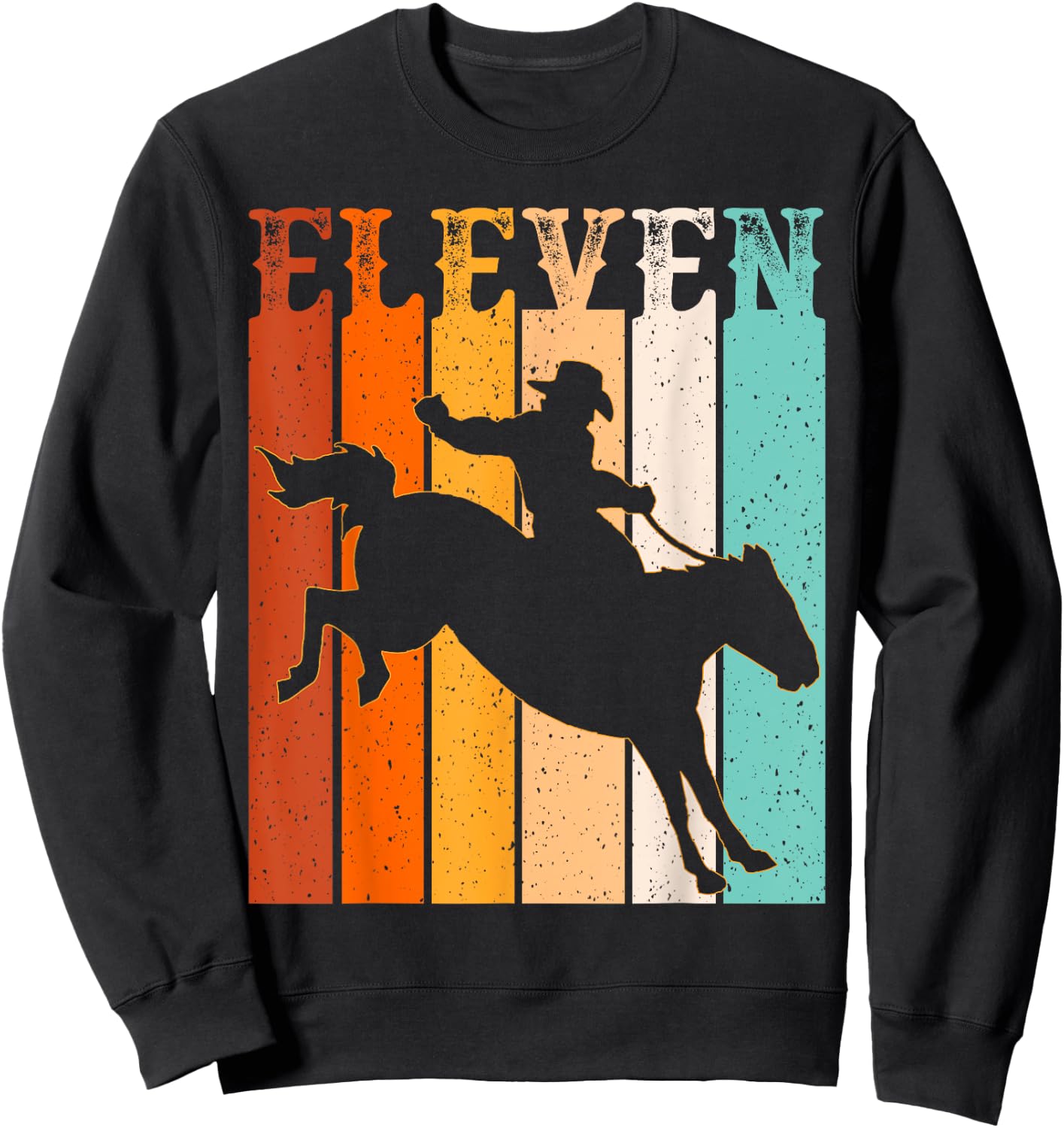Cowboy 11th Birthday Rodeo Horse 11 Year Old Western Vintage Sweatshirt - Sweatshirt | Black