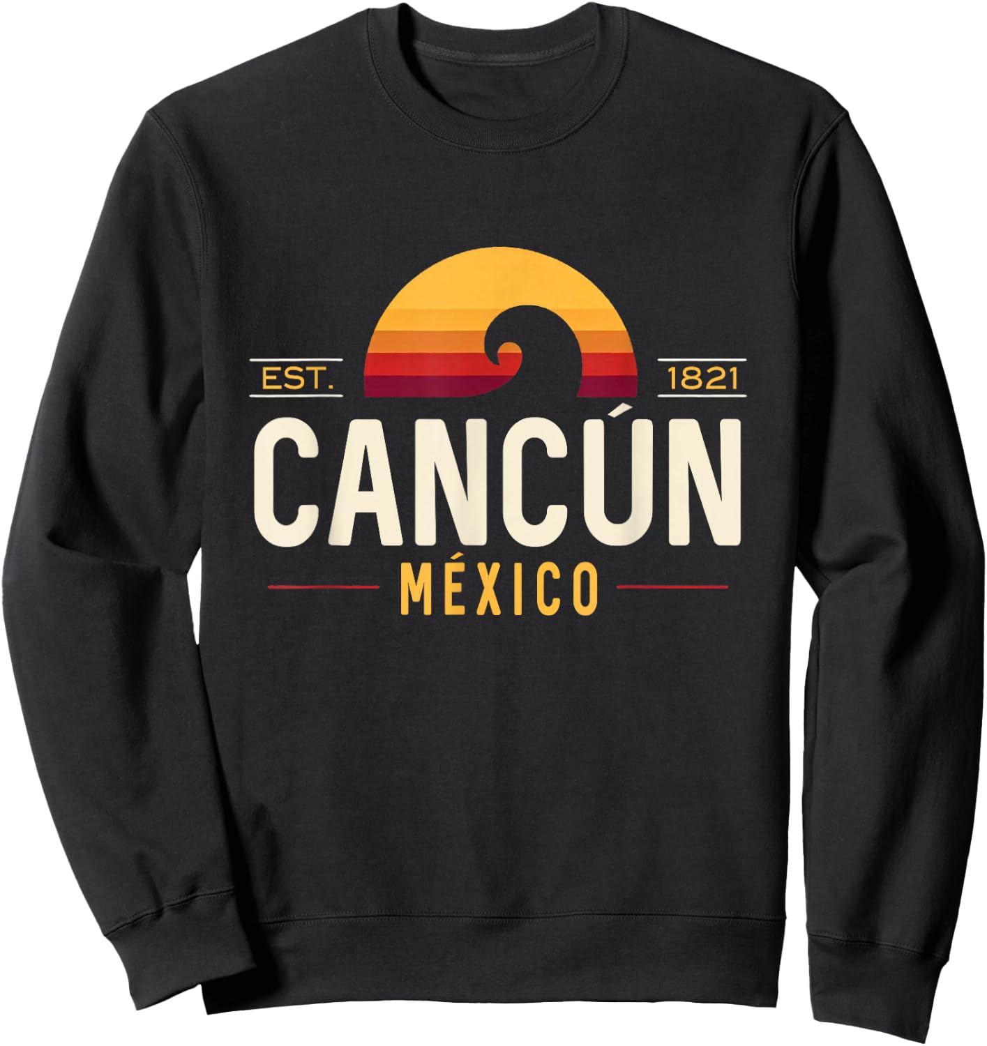 Cancún México | Cancun Mexico Retro Wave Logo Sweatshirt - Sweatshirt | Black