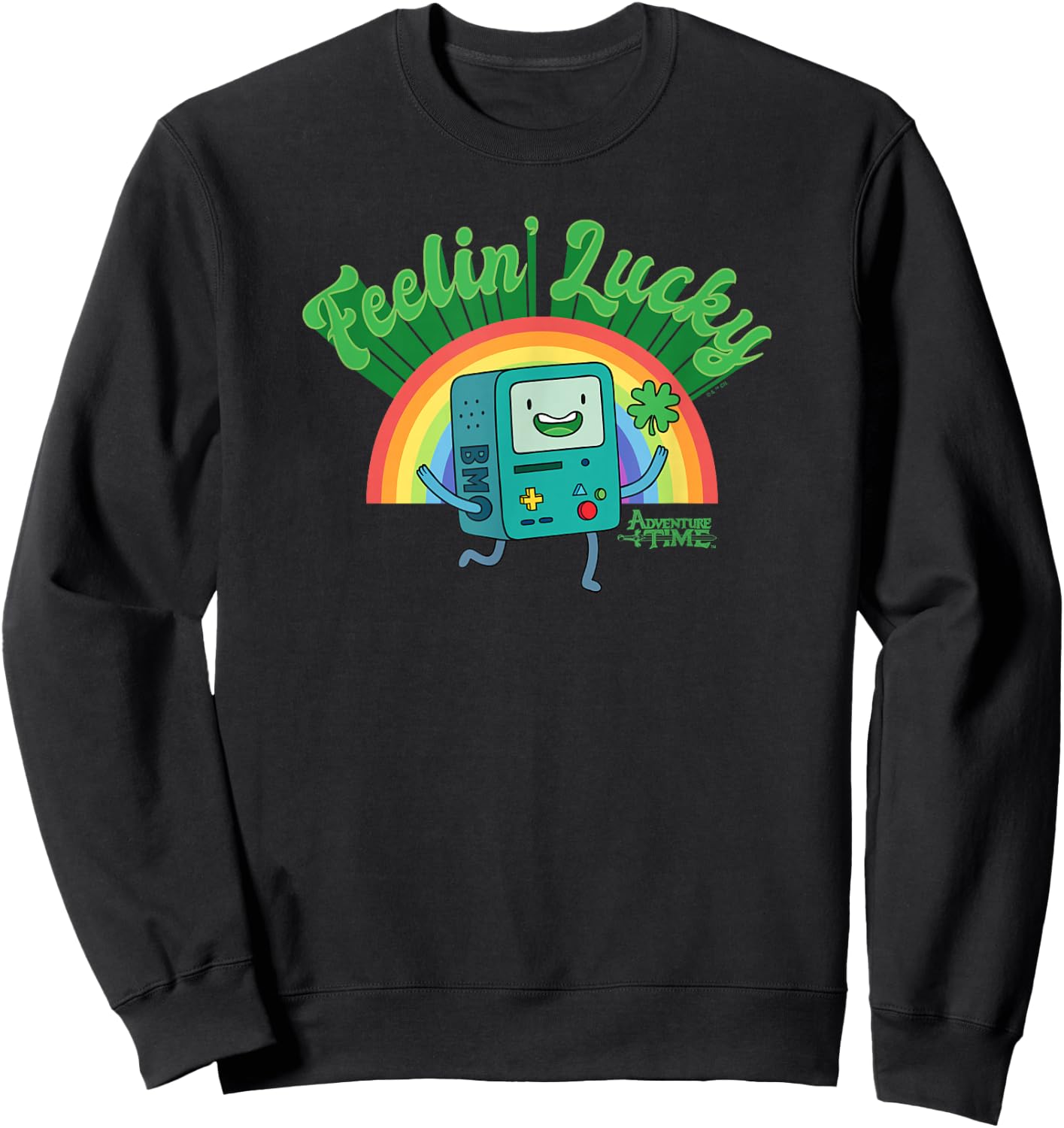 Adventure Time St. Patrick's Day BMO Rainbow Feelin' Lucky Sweatshirt - Sweatshirt | Black