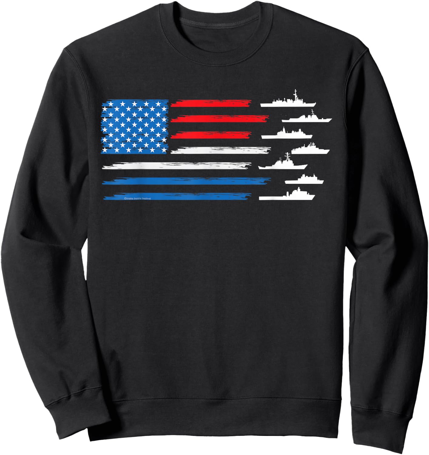 Patriotic Red White Blue USA Flag Military Ships 4th of July Sweatshirt - Sweatshirt | Black