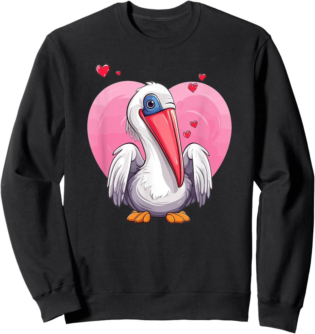 Cute Pelican With Hearts I Kids Pelican Sweatshirt - Sweatshirt | Black