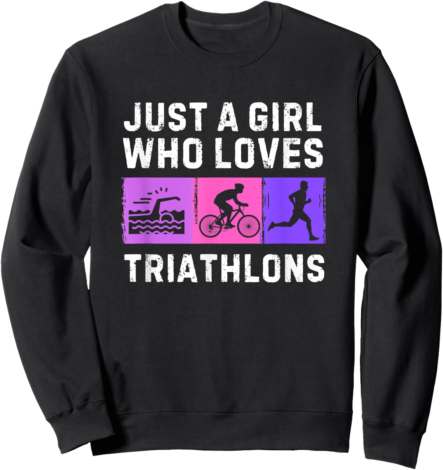 Fun Triathlon For Girls Kids Swimming Running Swim Bike Run Sweatshirt - Sweatshirt | Black