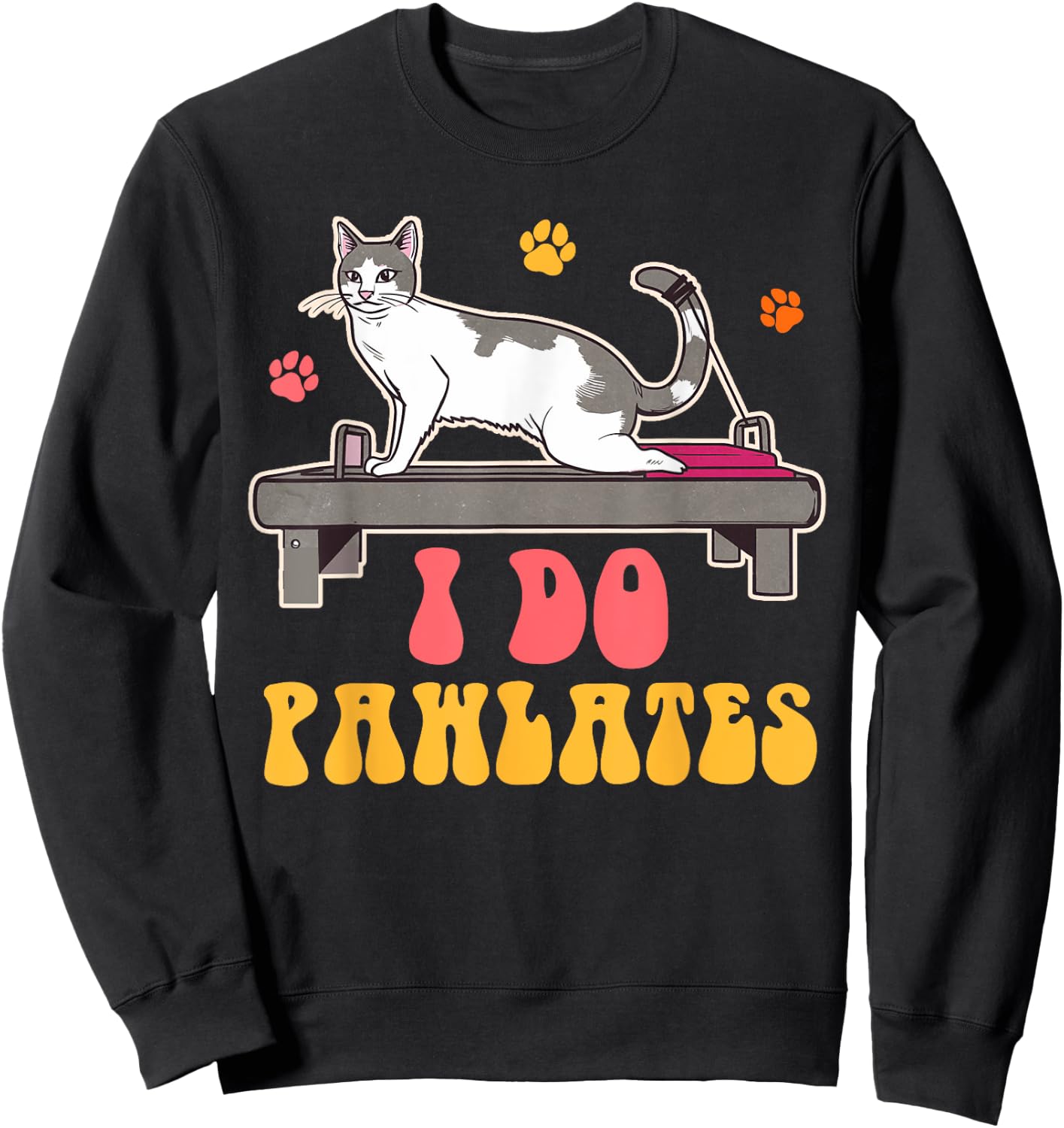 Funny Cat Mom Pilates Woman Workout Yoga Lover I Do Pawlates Sweatshirt - Sweatshirt | Black