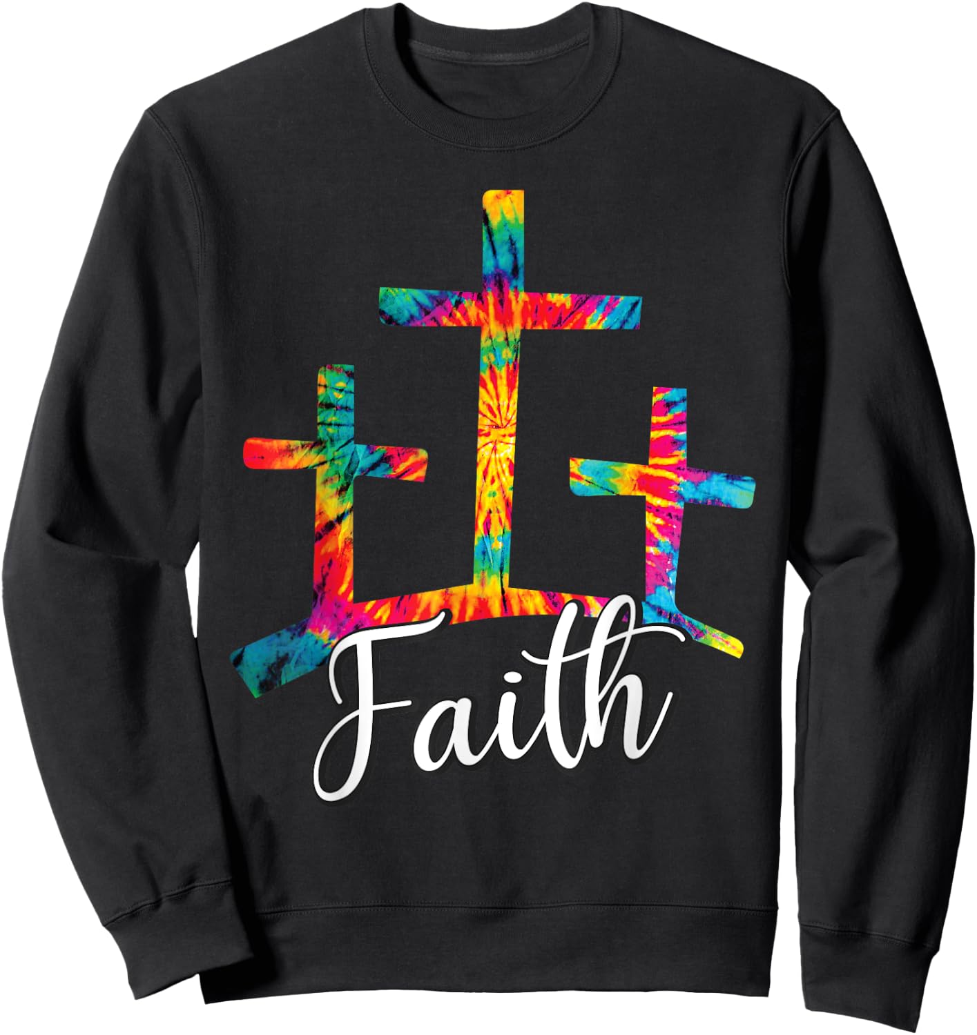 Faith Jesus Christian Cross Tie Dye Rainbow Religious Bible Sweatshirt - Sweatshirt | Black