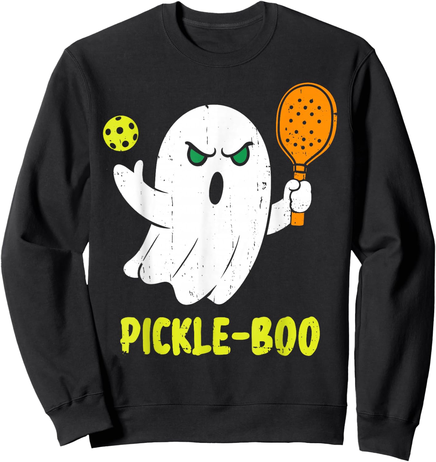 Halloween Pickleball Pickle Boo Ghost Costume Men Women Kids Sweatshirt - Sweatshirt | Black