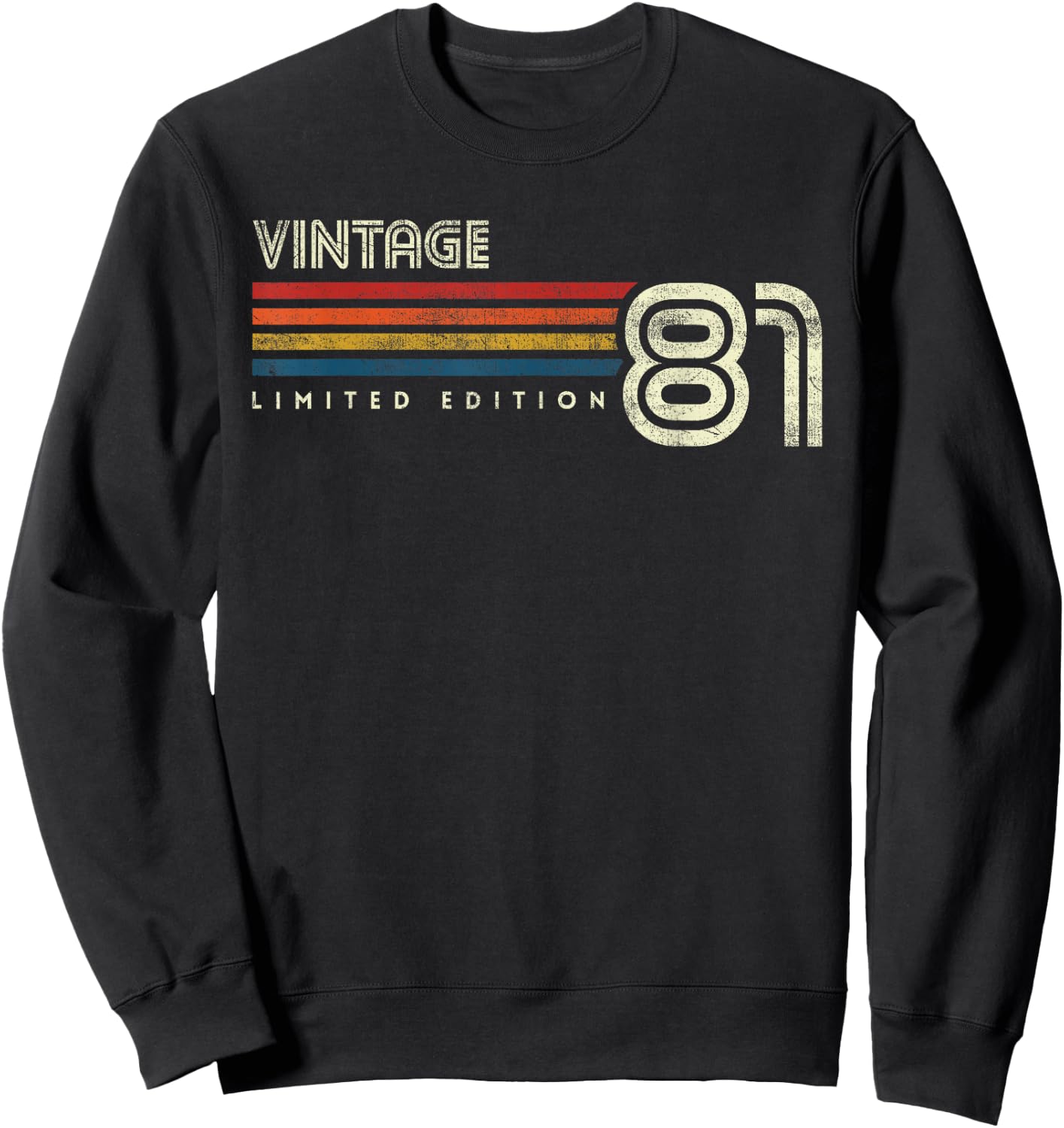 Vintage 1981 Chest Stripe Birthday Sweatshirt - Sweatshirt | Black
