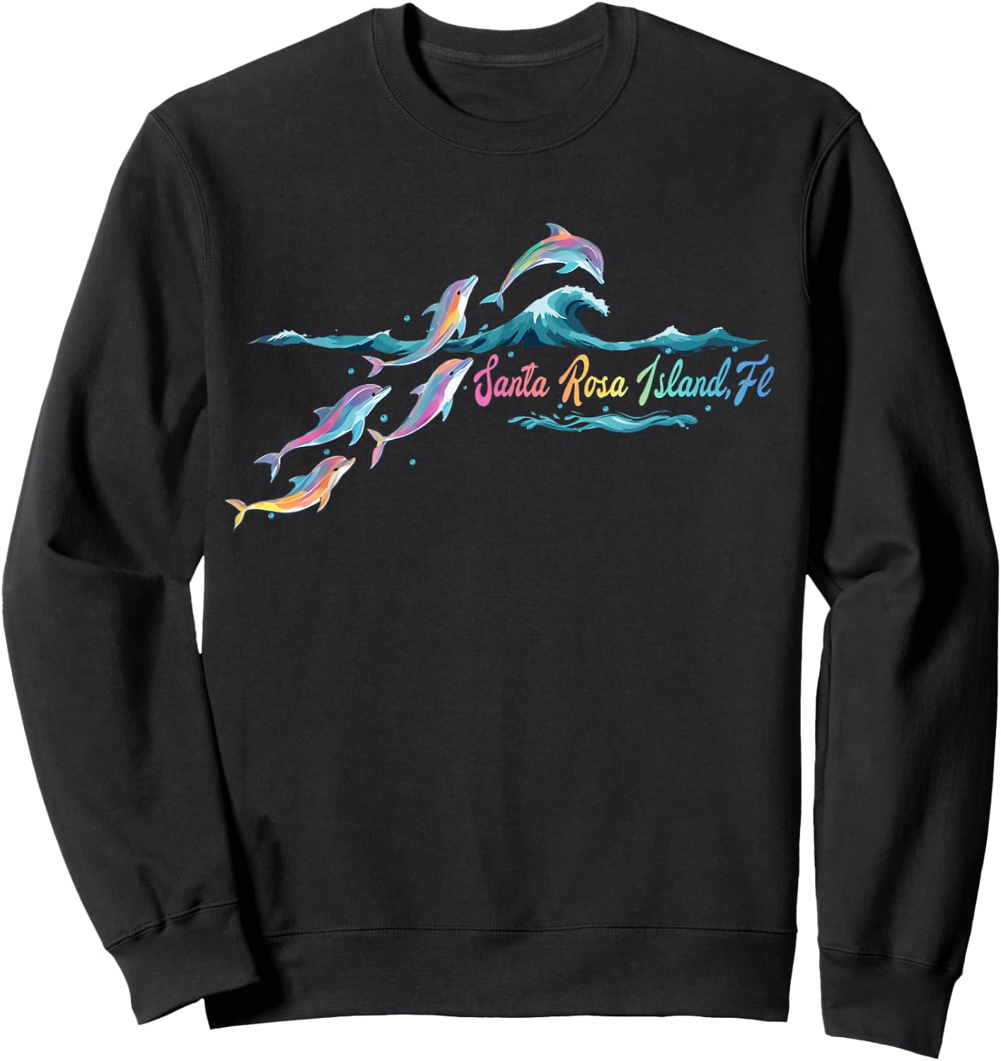Santa Rosa Island Florida Colorful Dolphin Lover Beach Sweatshirt - Sweatshirt | Black