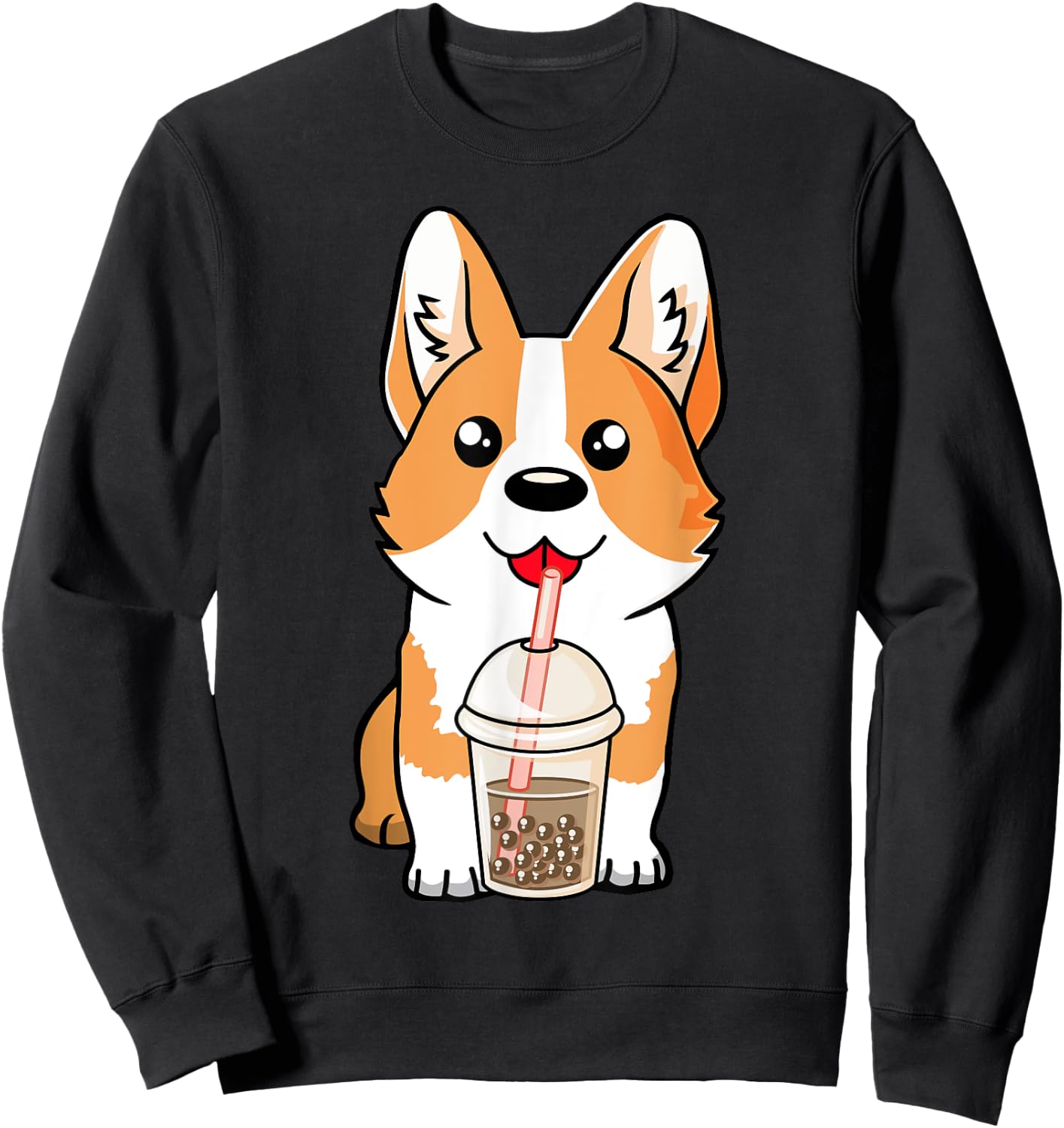 Boba Milk Tea Corgi Dog Puppy Lover Kawaii Japanese Anime Sweatshirt - Sweatshirt | Black
