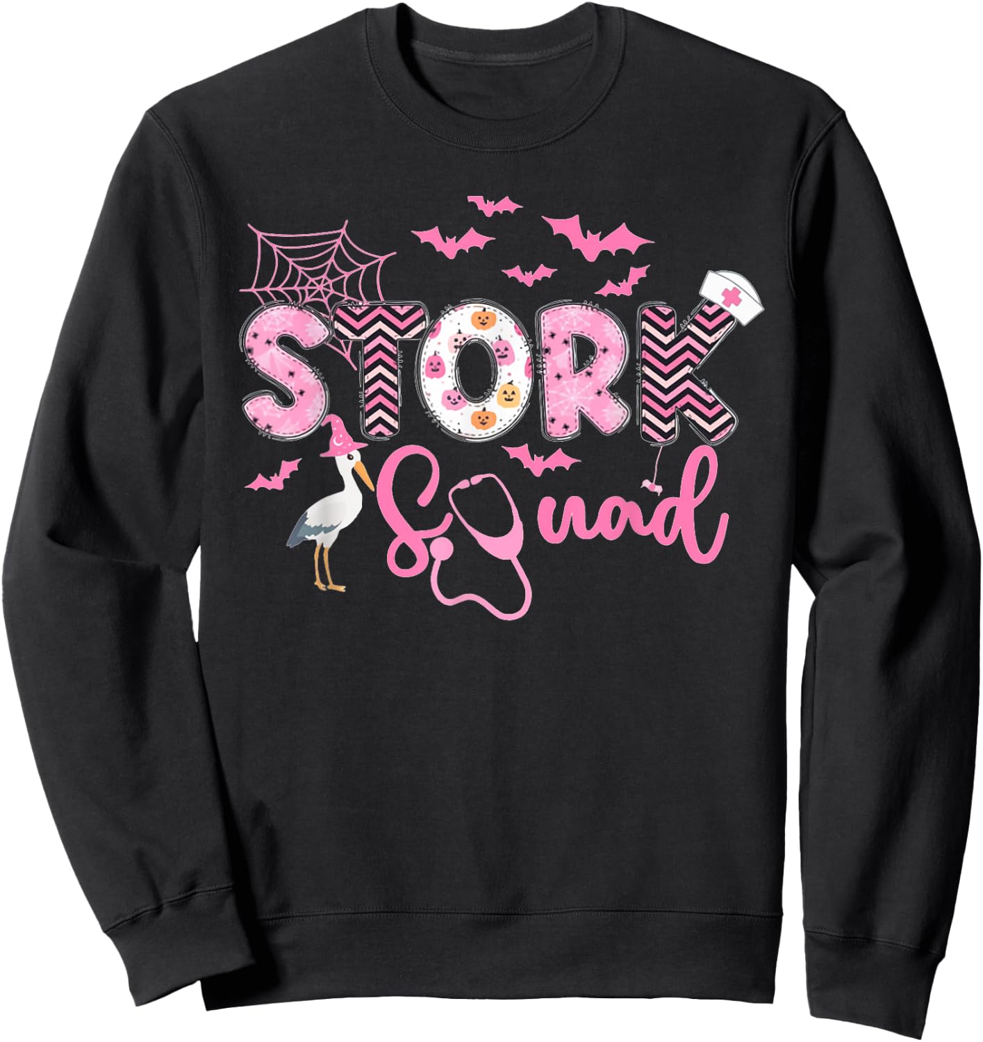 Women Stork Squad Halloween Labor and Delivery Nurse Sweatshirt - Sweatshirt | Black