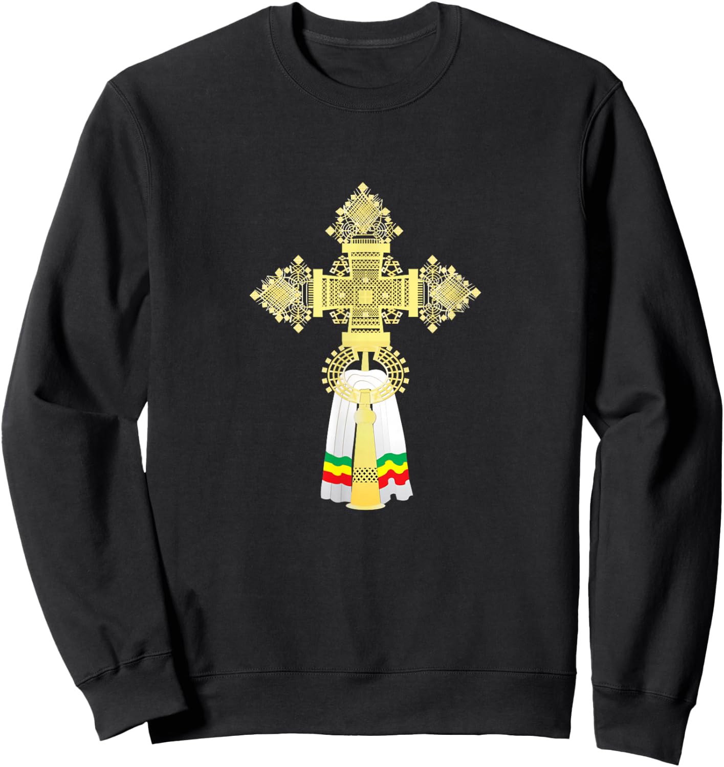 Delight Decor App Ethiopian Orthodox Cross - Black, , Small, Short Sleeve, Modern Classic, Cross Pattern, Decor Theme, -Adult, Classic Lifestyle Sweatshirt - Sweatshirt | Black