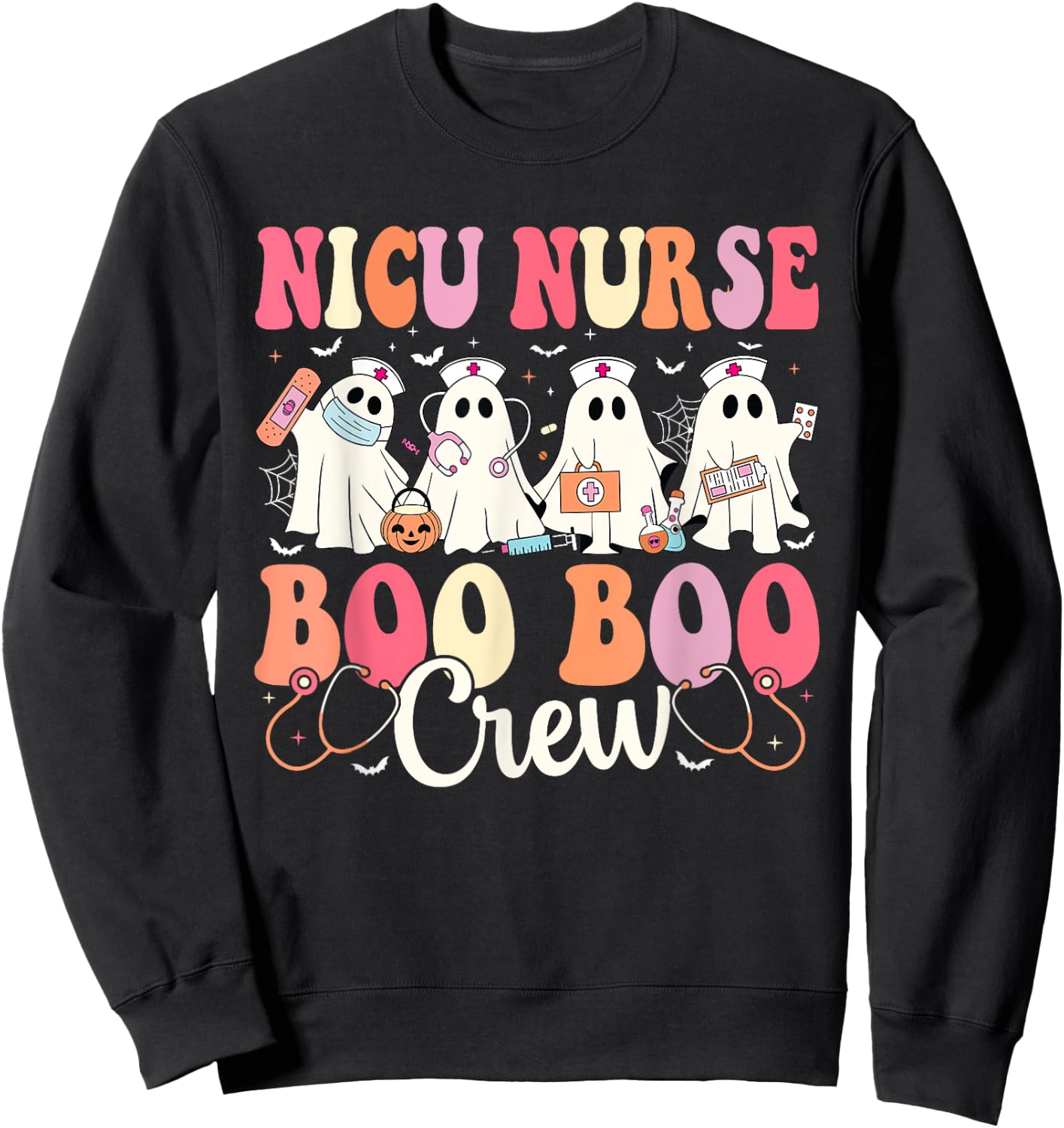 NICU Nurse Boo Boo Crew Ghost NICU Nurse Halloween Costume Sweatshirt - Sweatshirt | Black