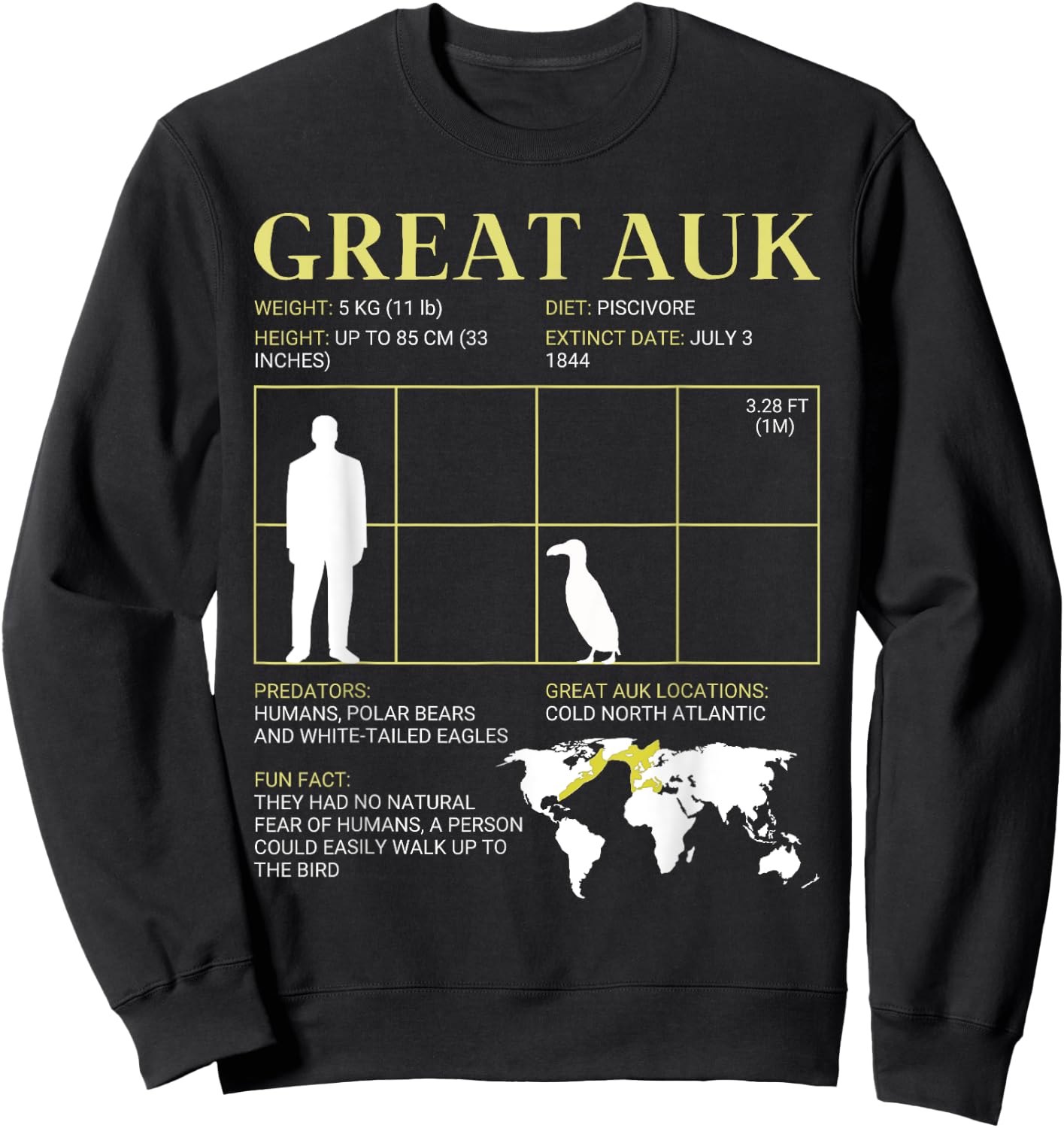 Great Auk Extinct Flightless Bird Penguin Sweatshirt - Sweatshirt | Black