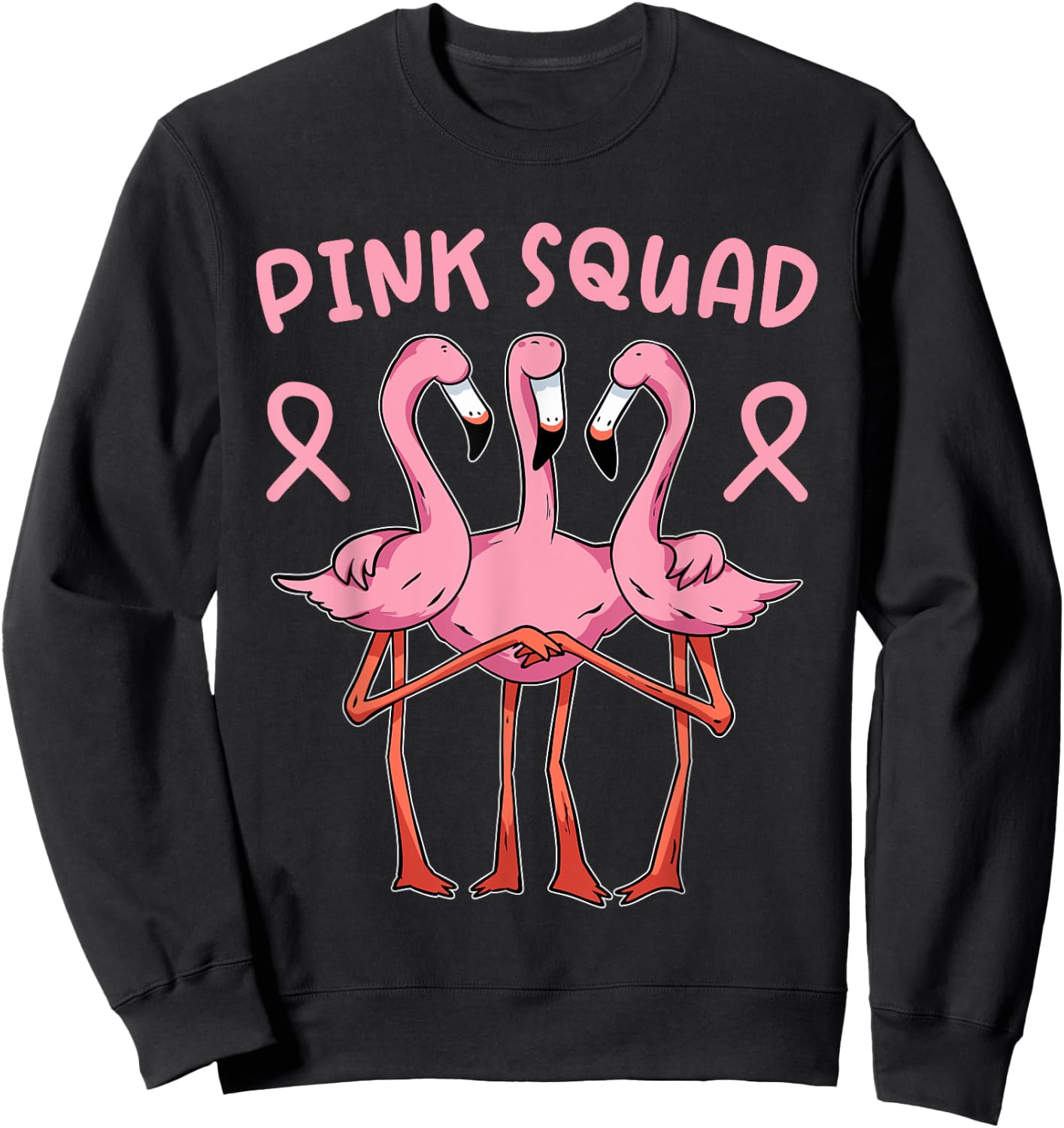 Flamingo Breast Cancer Family Matching Pink Support Squad Sweatshirt - Sweatshirt | Black