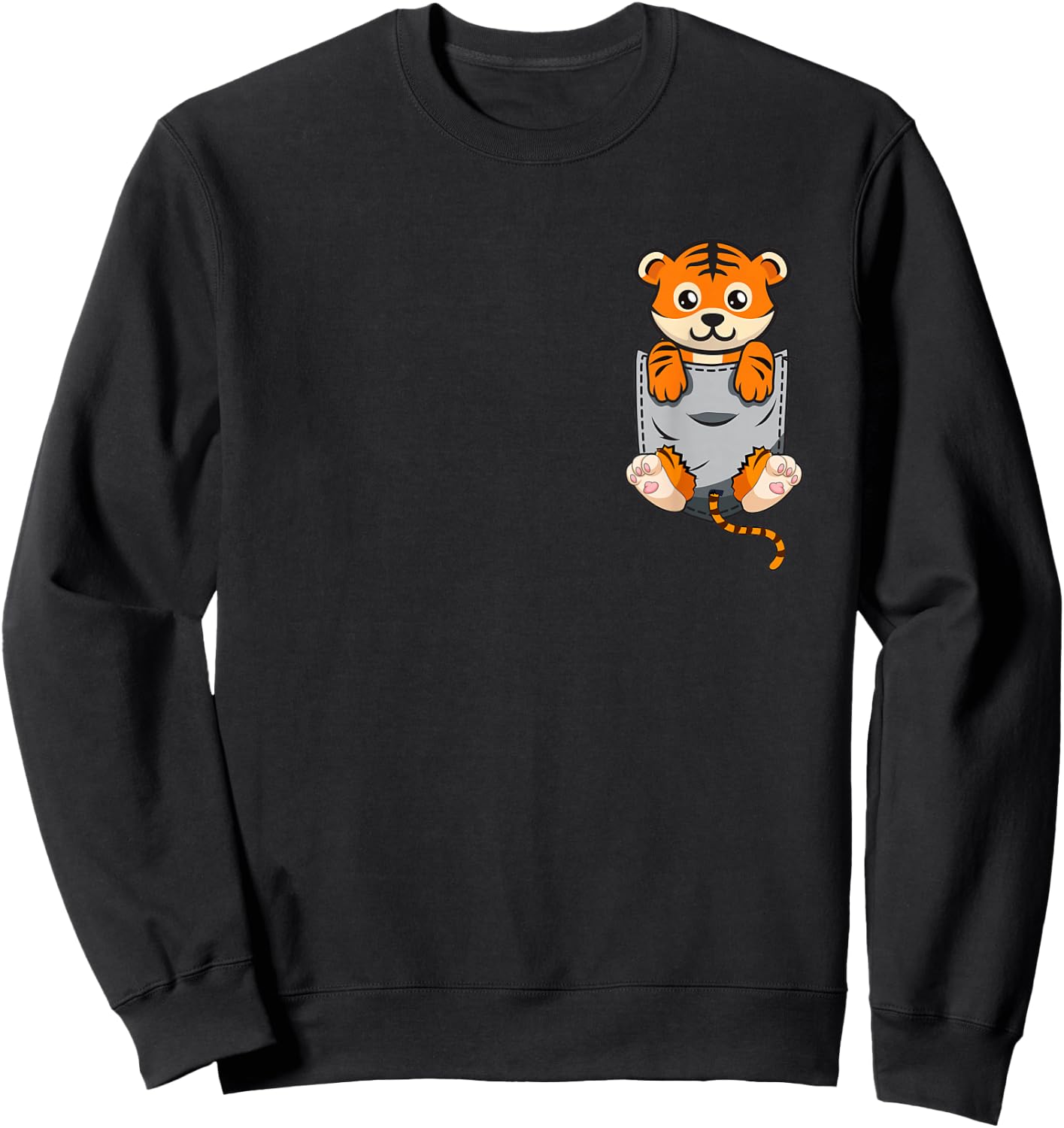 Cute Pocket Tiger Funny Animal Lover Adorable Tiger Cub Sweatshirt - Sweatshirt | Black