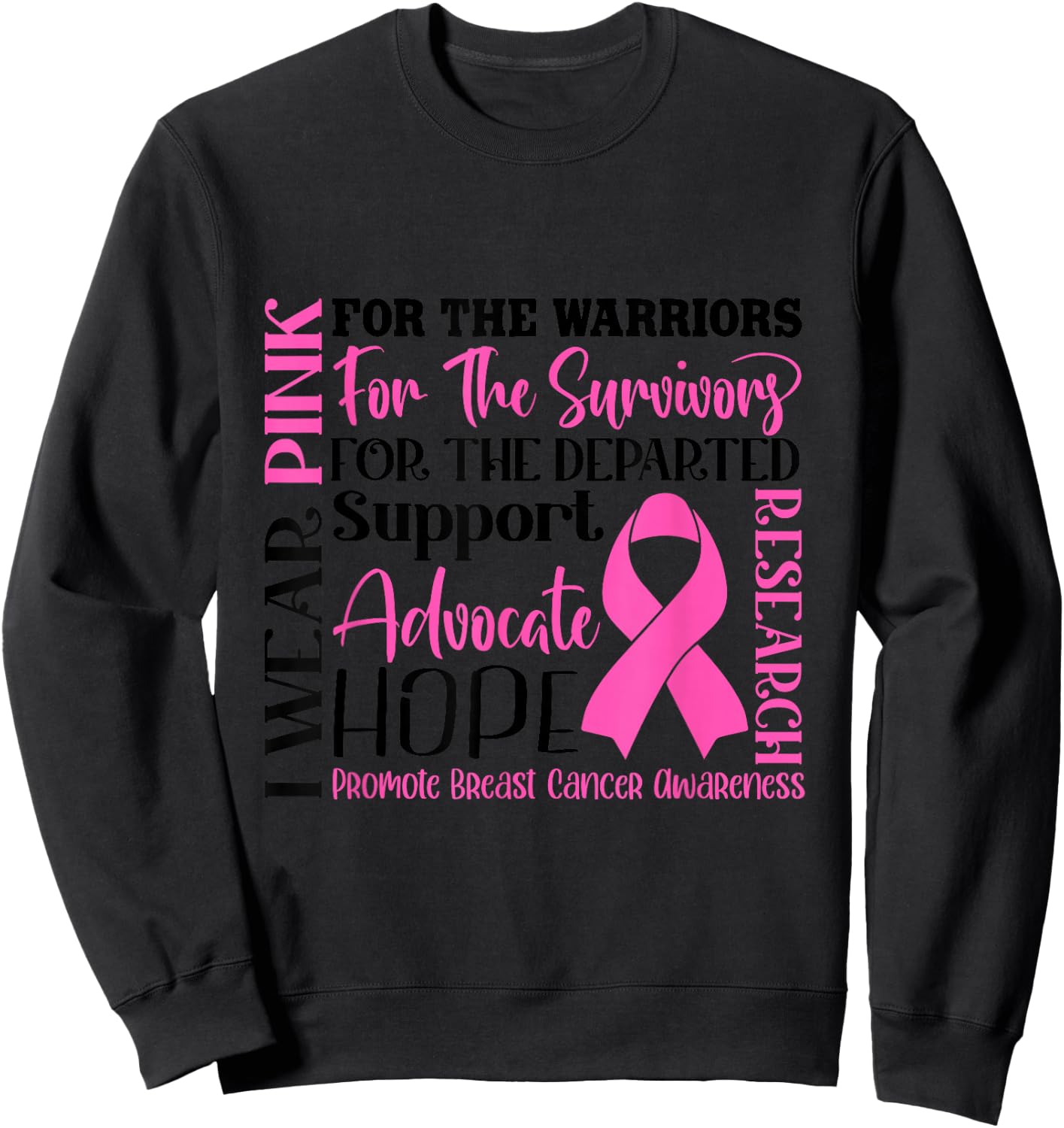 Breast Cancer Pink Ribbon Cancer Awareness Sweatshirt - Sweatshirt | Black