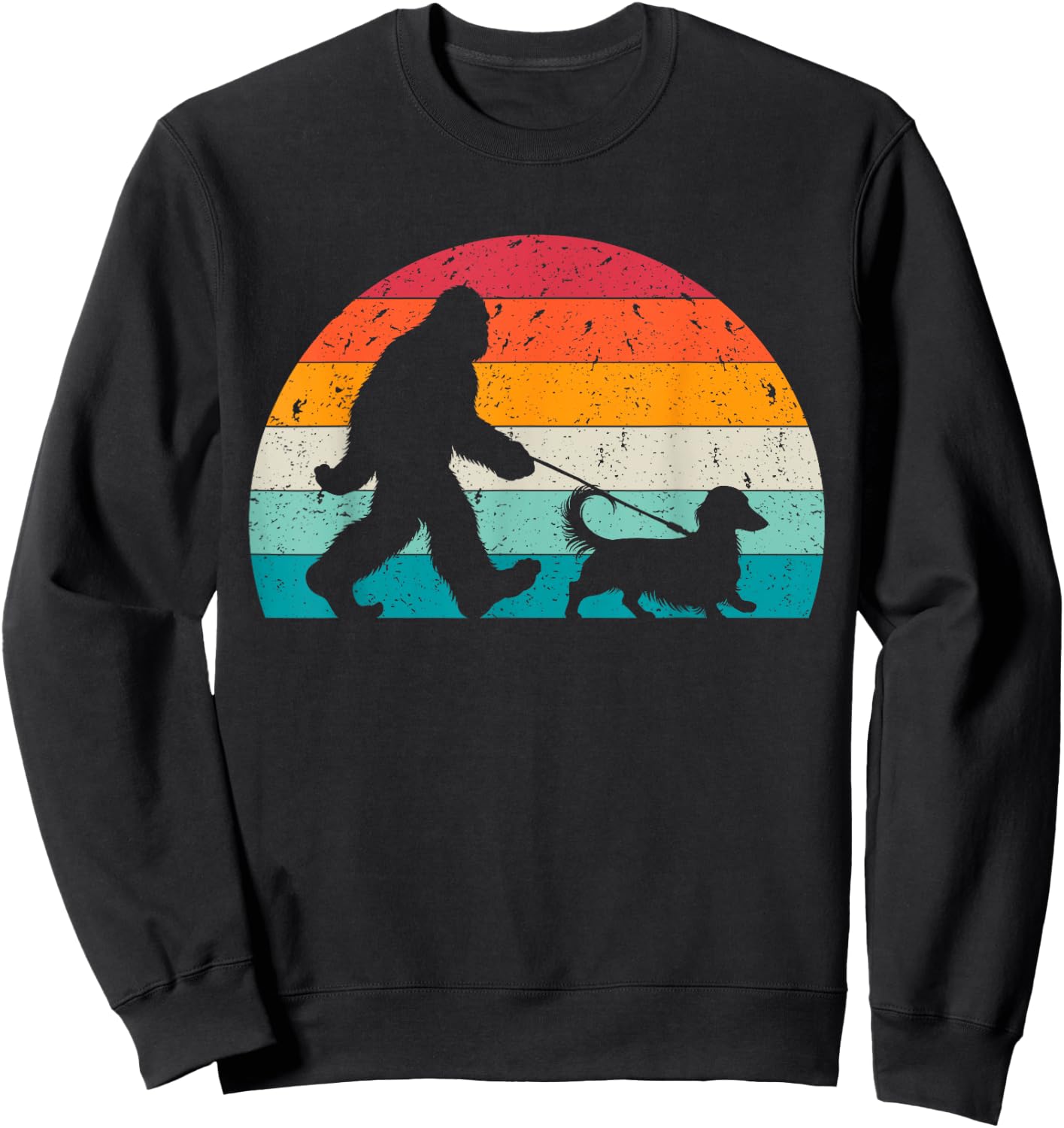 Bigfoot Walking a Dog Funny Dachshund Weiner Dog Dad Weenie Women Kids Sweatshirt - Sweatshirt | Black
