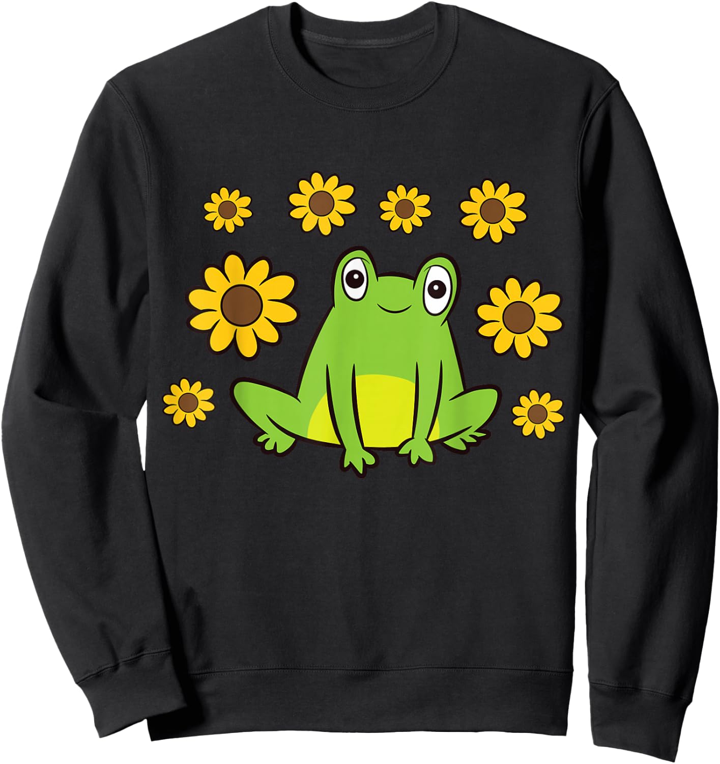 Cute Frog Summer Sunflower Kawaii Frog Sweatshirt - Sweatshirt | Black