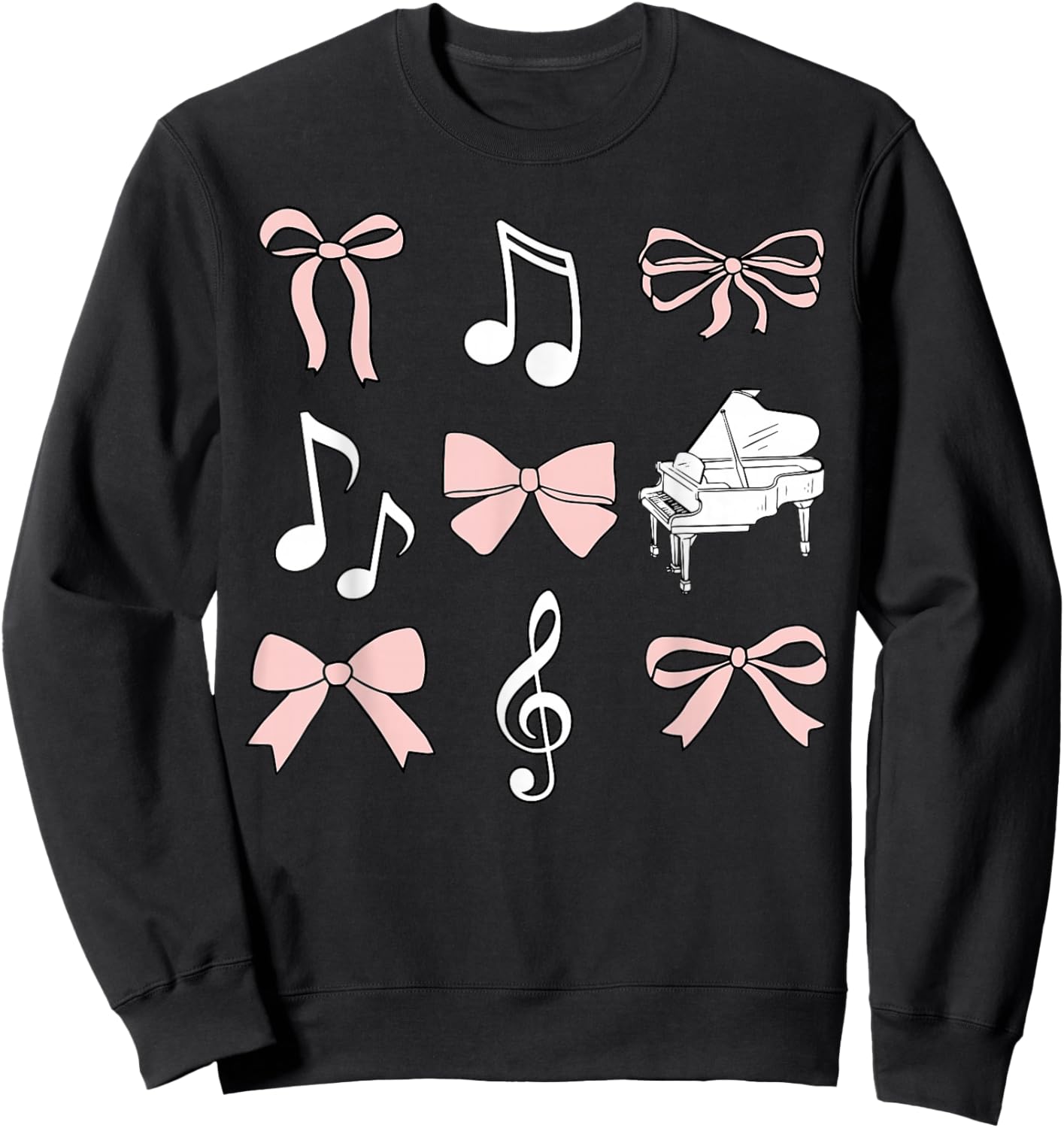 Coquette Bow Music Note Treble Clef Piano Teacher Musician Sweatshirt - Sweatshirt | Black