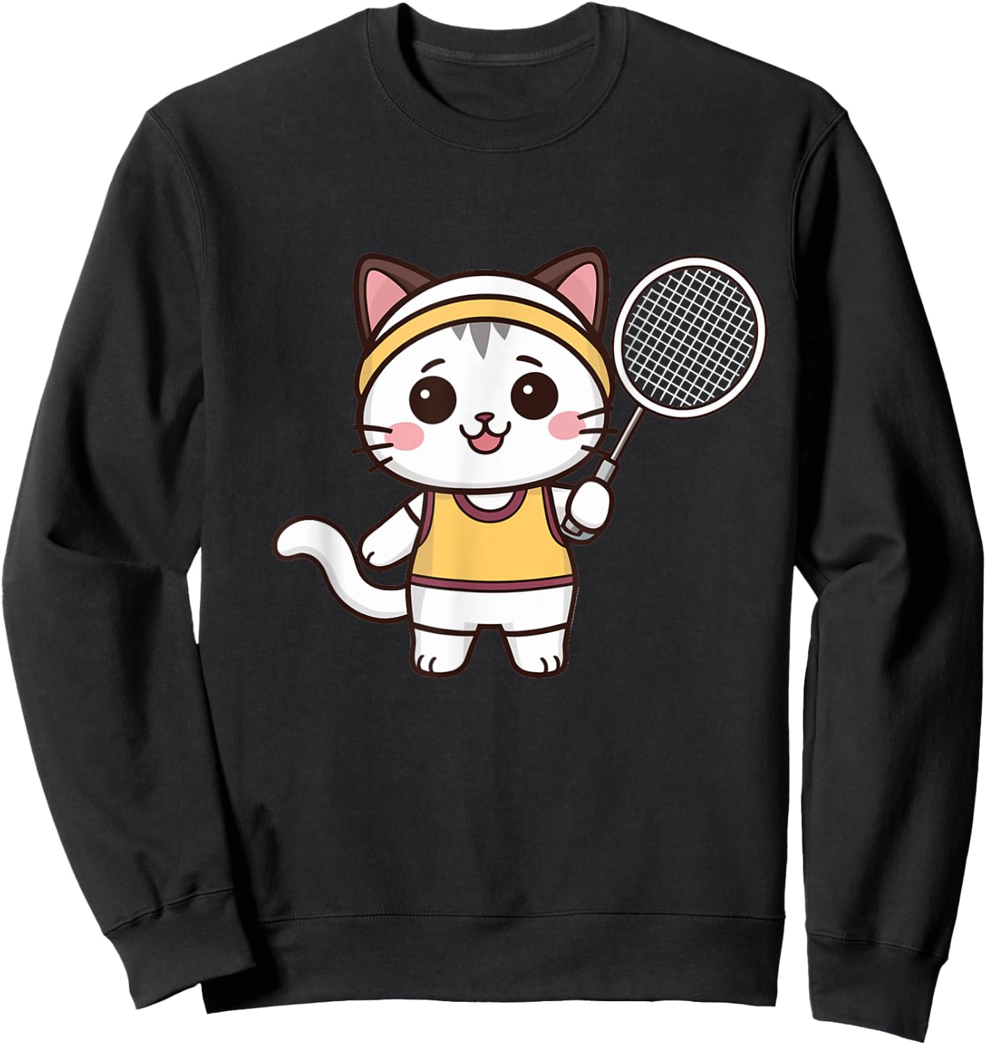 Badminton Funny Cat Women Girls Badminton Player Kawaii Sweatshirt - Sweatshirt | Black
