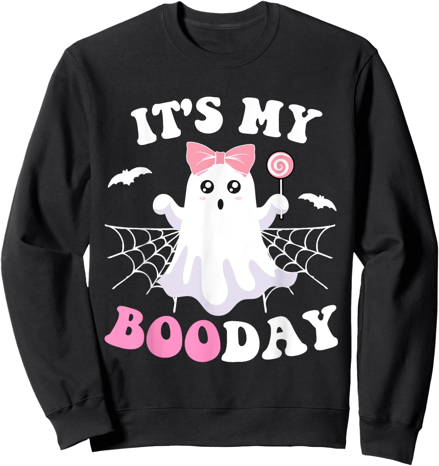 It's My Boo Day Cute Halloween Birthday Pink Ghost Girls Sweatshirt - Sweatshirt | Black