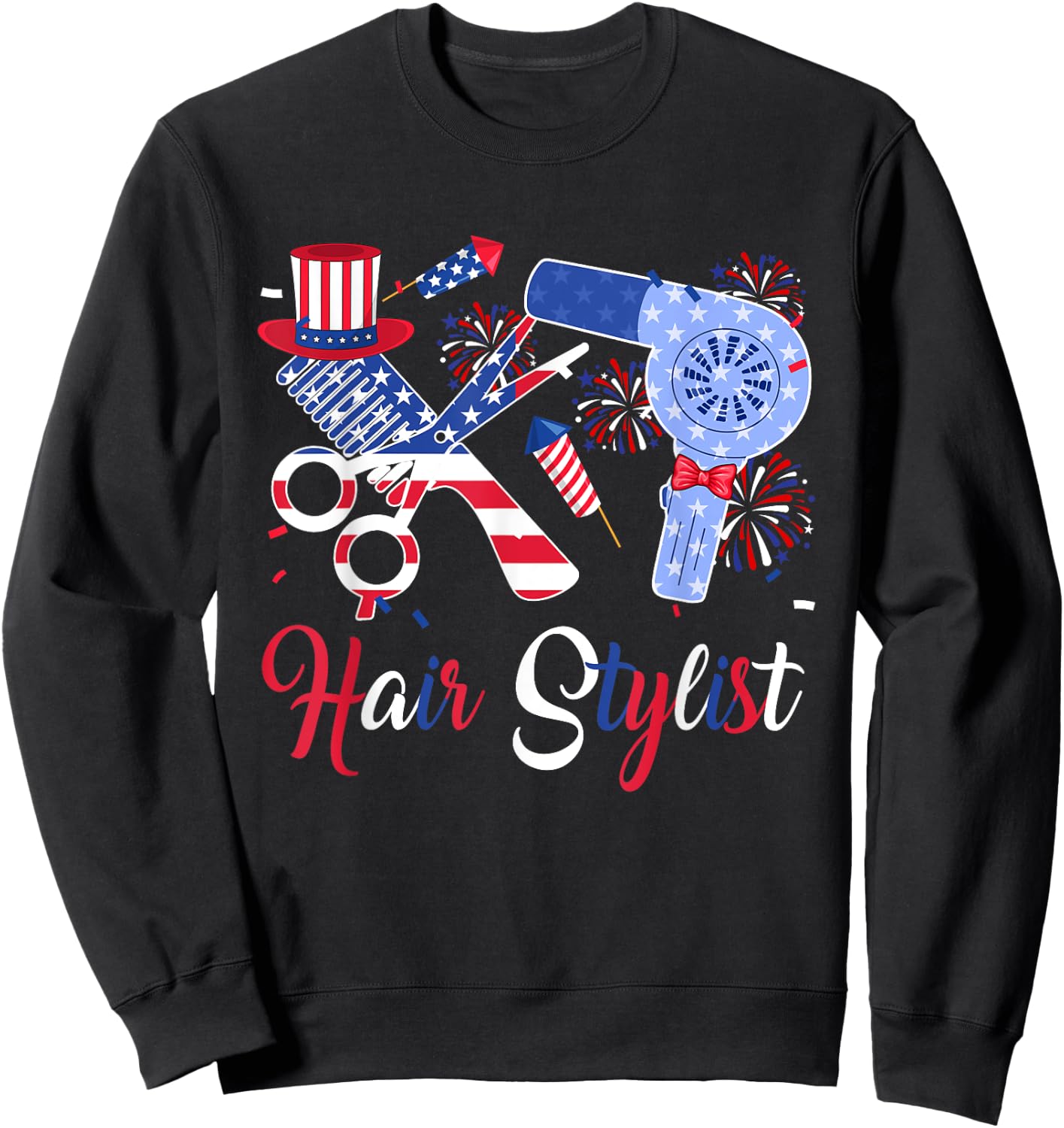 Hair Stylist Costume Tools As American Flag 4th July Women Men Sweatshirt - Sweatshirt | Black