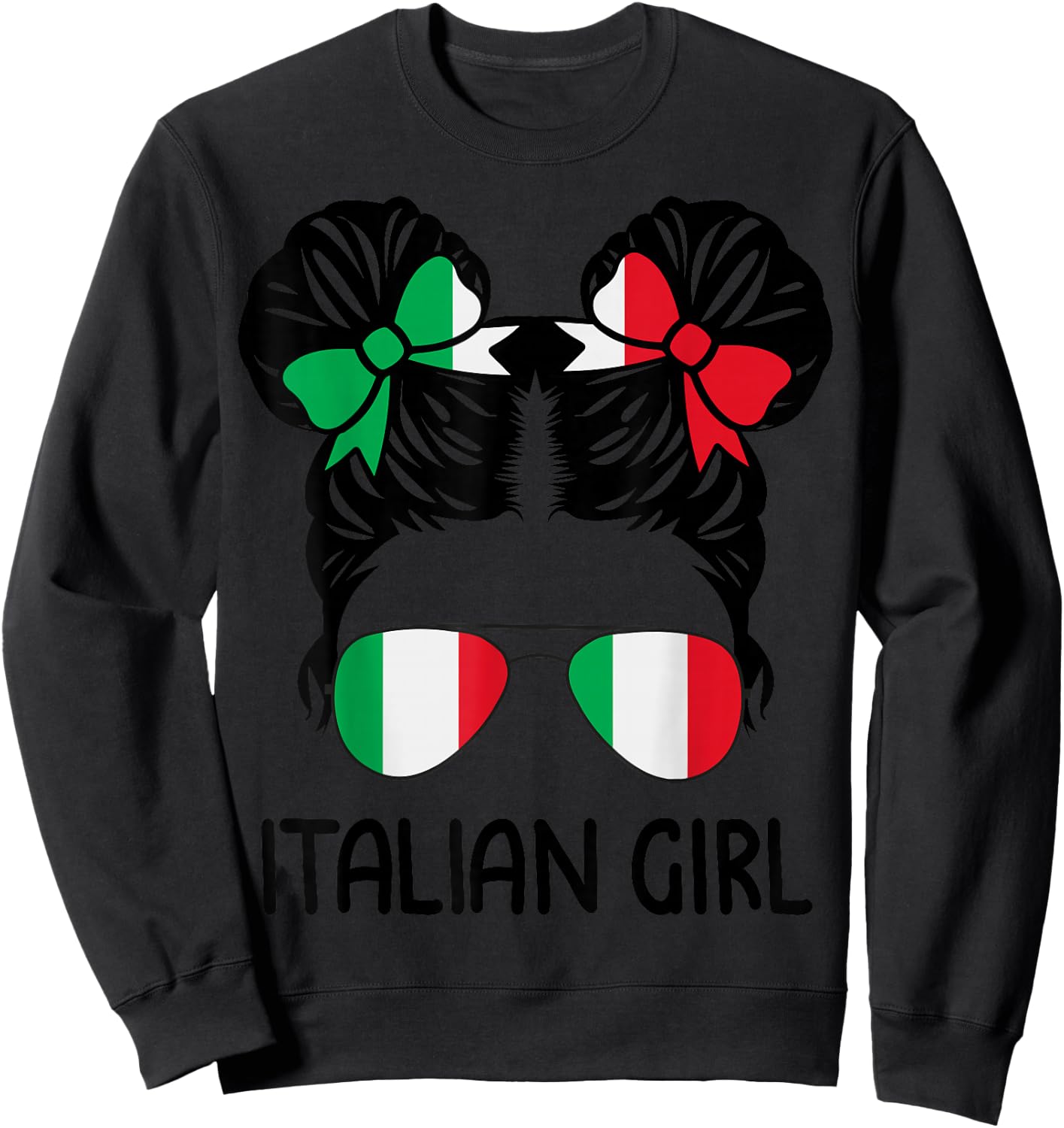 Italian Girl Messy Hair Italy Pride Patriotic Kids Sweatshirt - Sweatshirt | Black