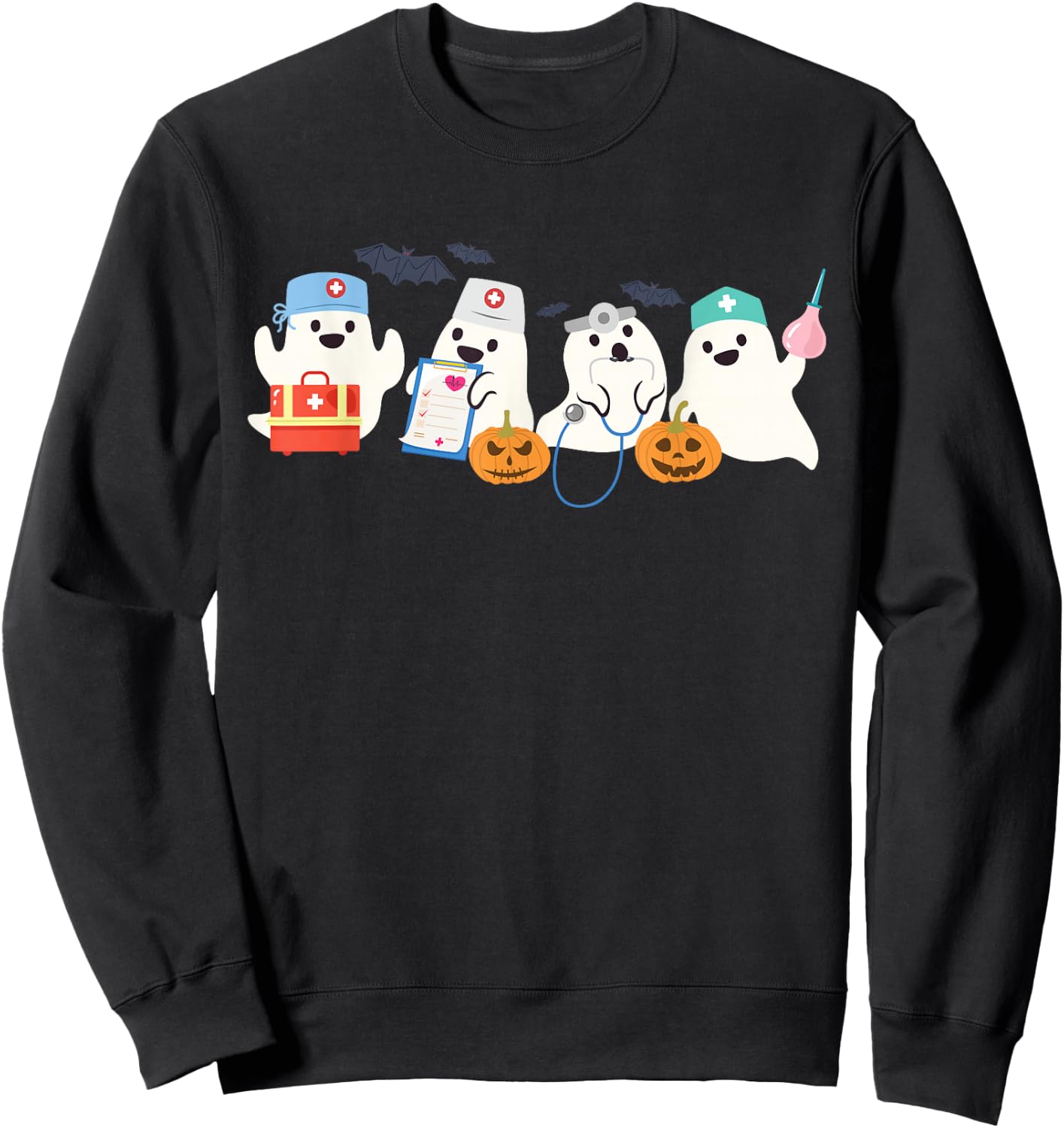 Cute Ghost Nurse Halloween Medical Boo Doctor Scary Hospital Sweatshirt - Sweatshirt | Black
