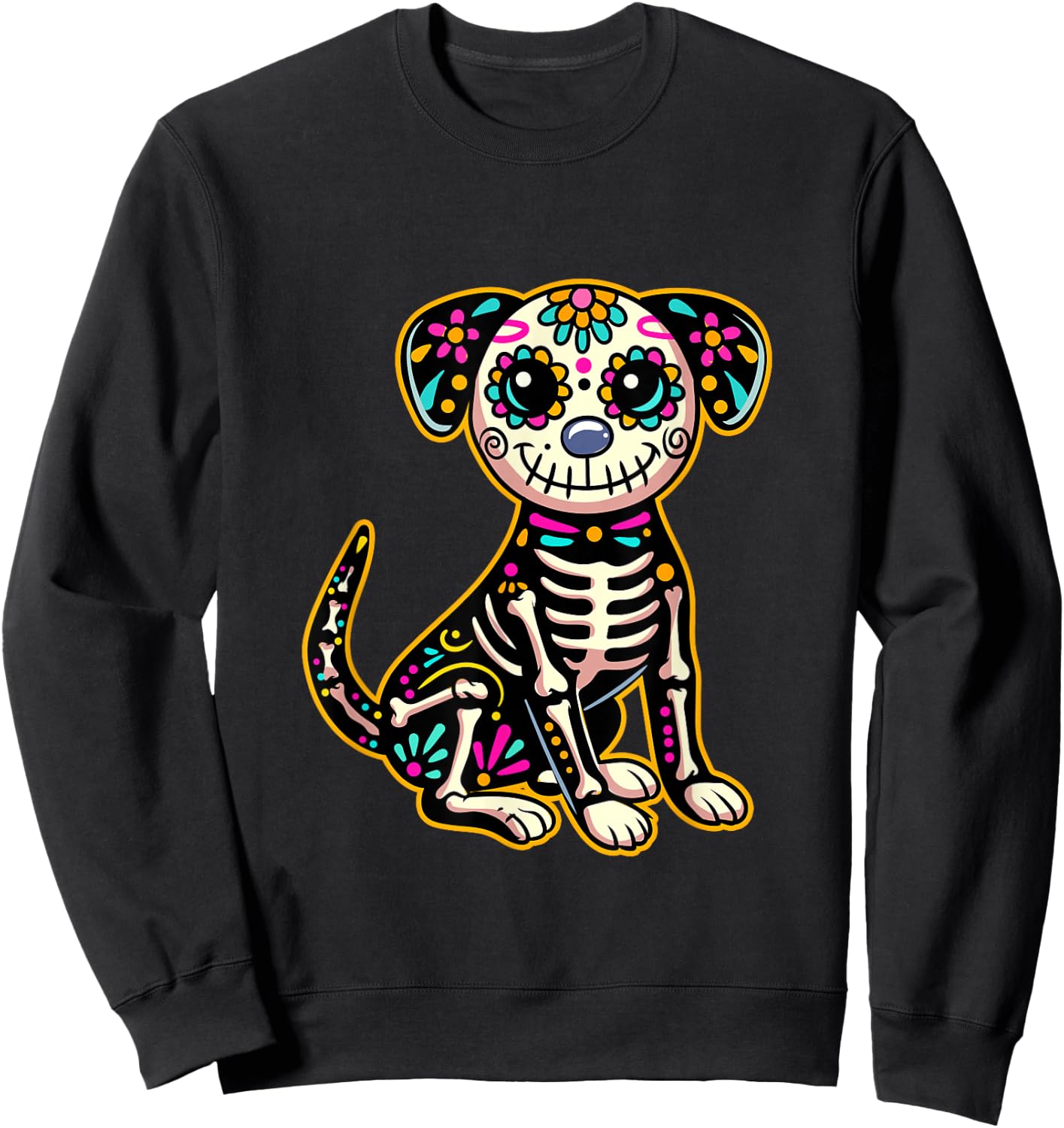 Dia de Los Muertos Skeleton Sugar Skull Dog Day of The Dead Sweatshirt - Sweatshirt | Black