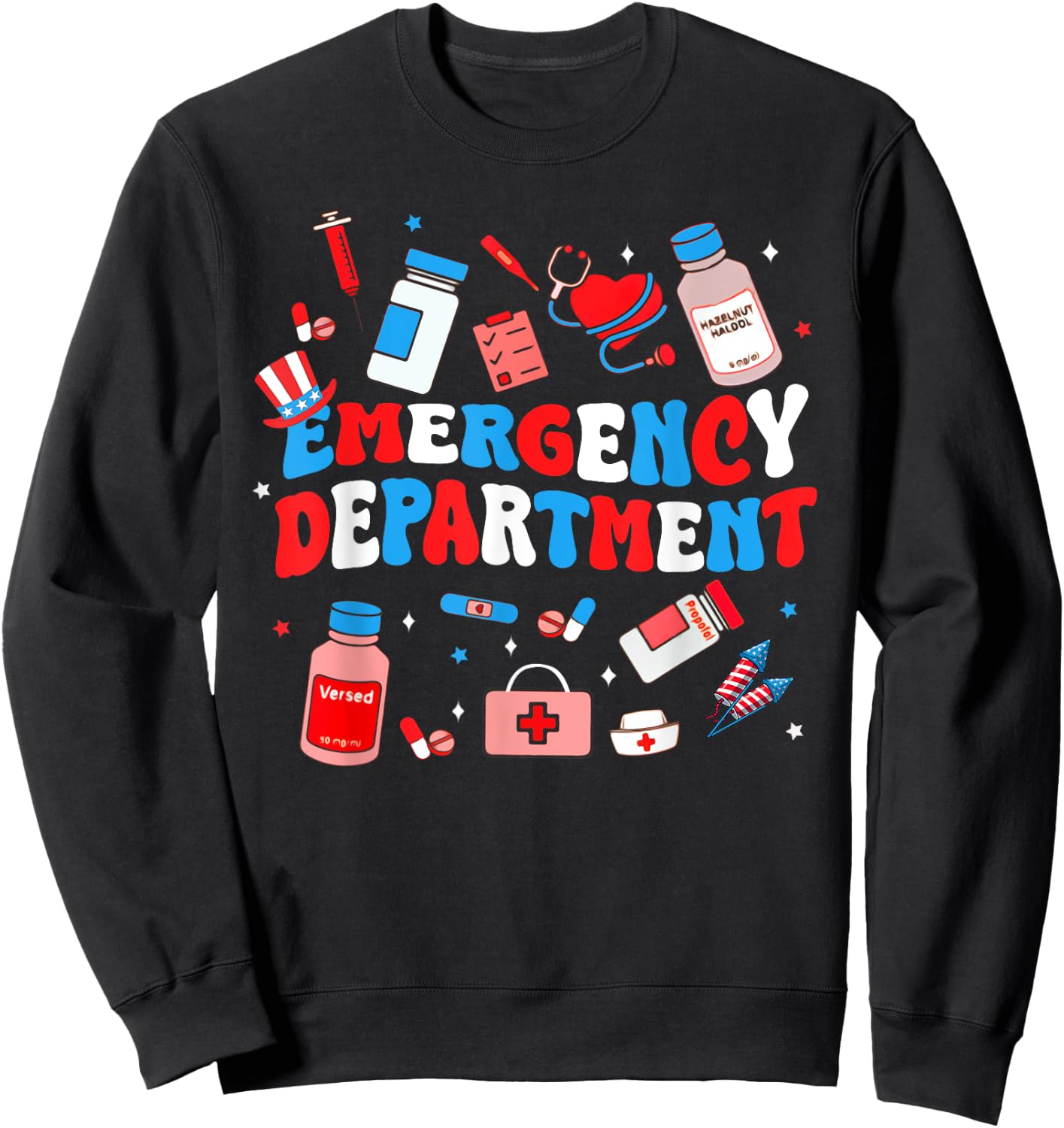Emergency Department ER Nurse USA Flag Patriotic 4th Of July Sweatshirt - Sweatshirt | Black