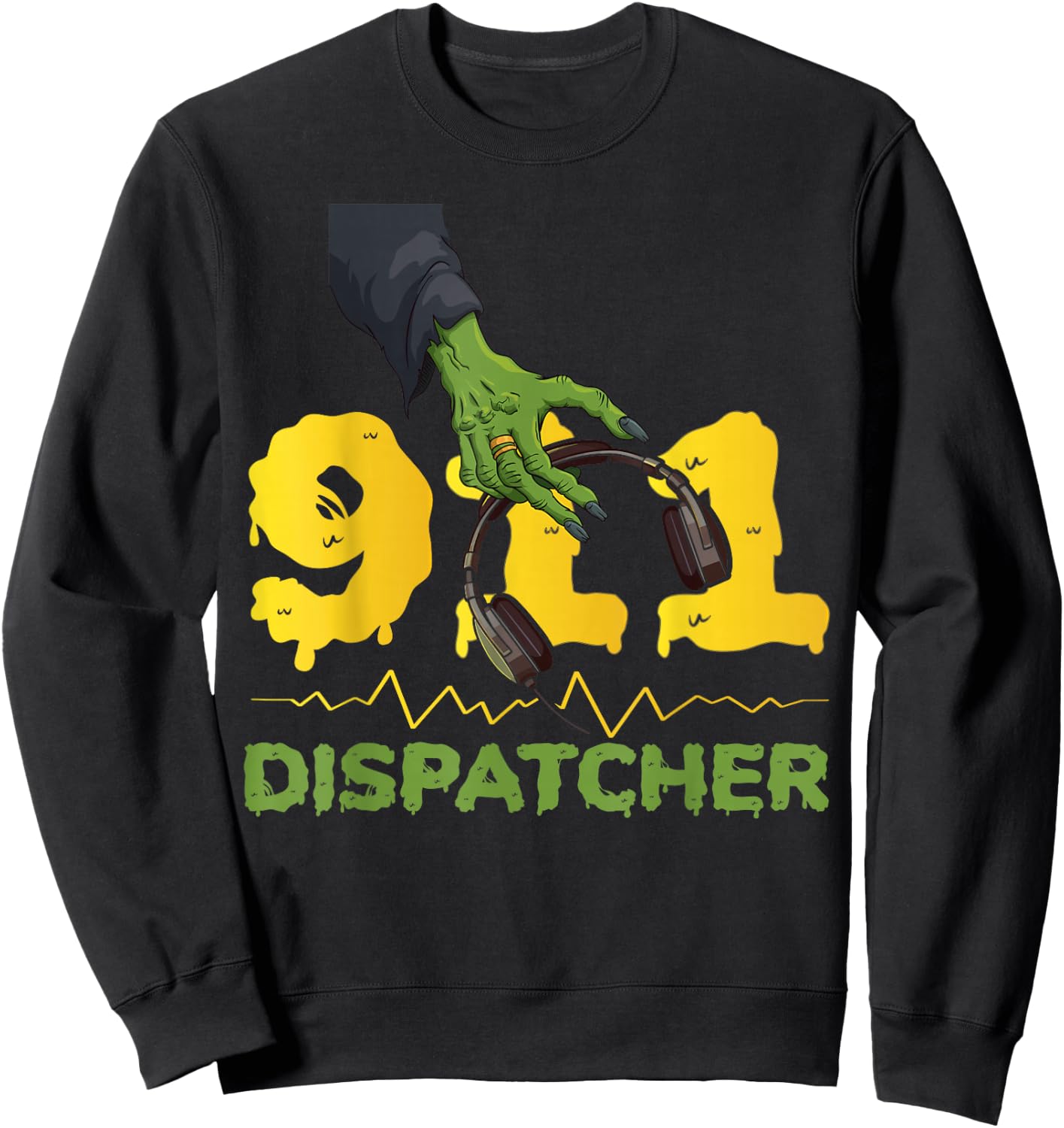911 Dispatcher Thin Gold Yellow Line Halloween Costume 911 Sweatshirt - Sweatshirt | Black