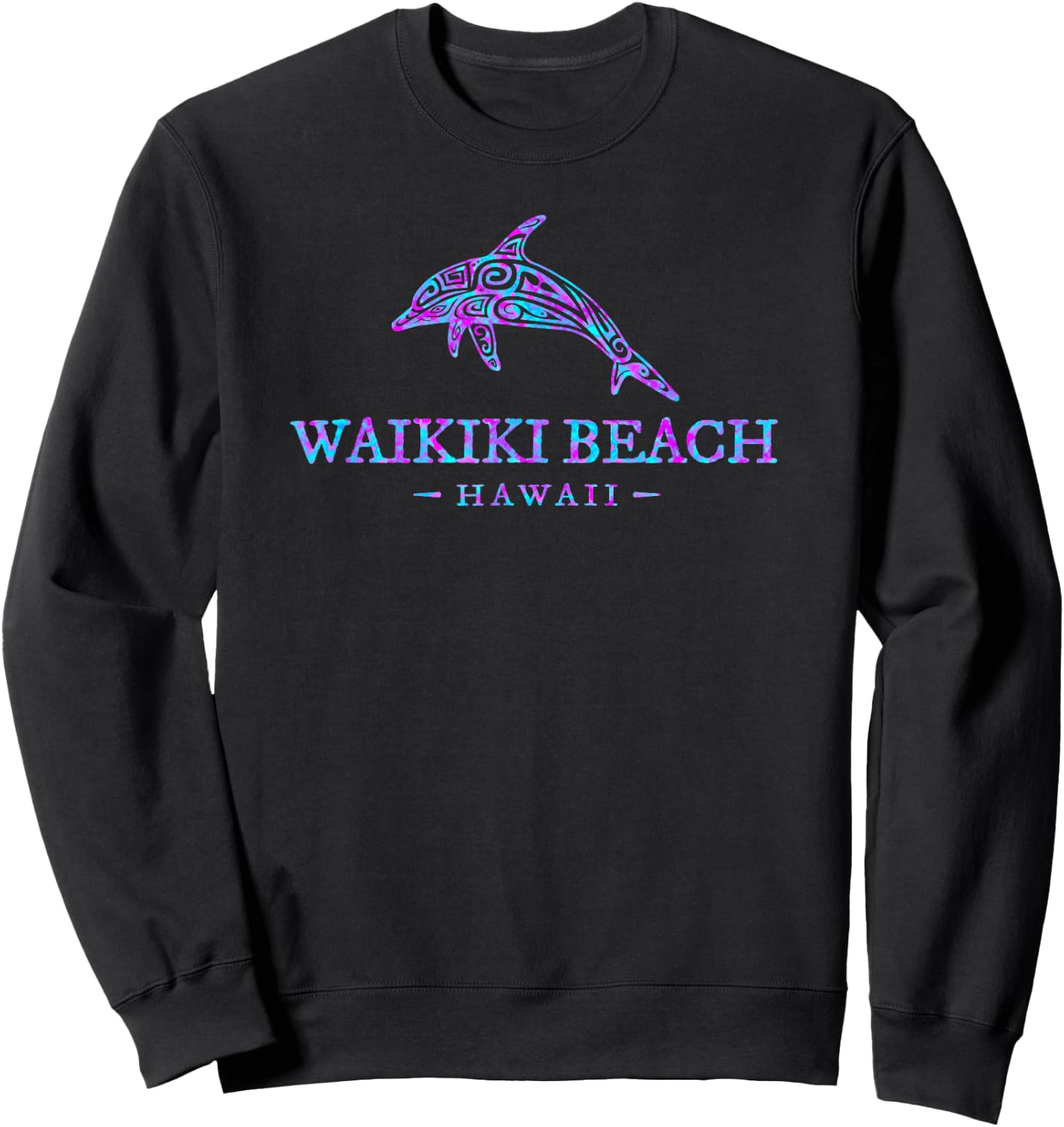 Waikiki Beach Hawaii Souvenir Dolphin Girls Boys Graphic Sweatshirt - Sweatshirt | Black