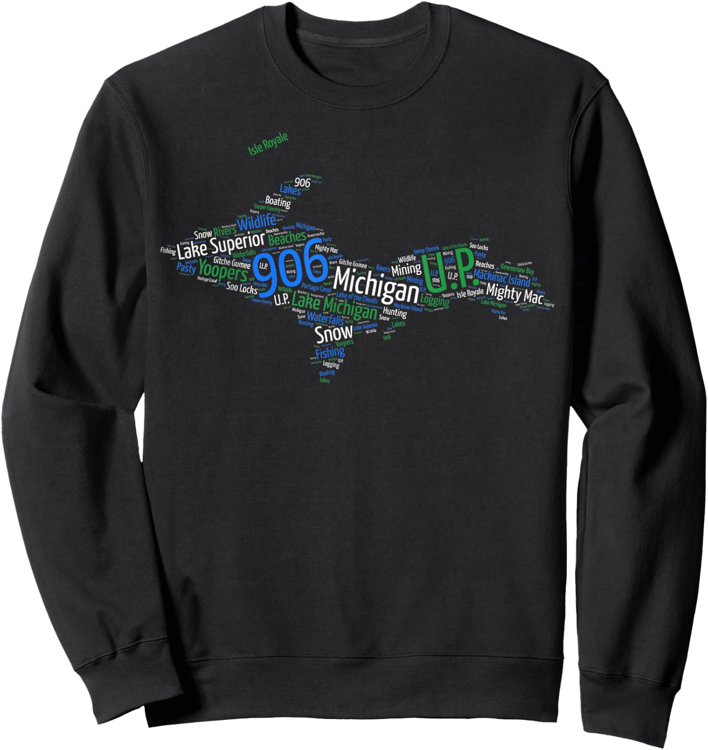 906, Lake Superior, Upper Peninsula of Michigan Sweatshirt - Sweatshirt | Black