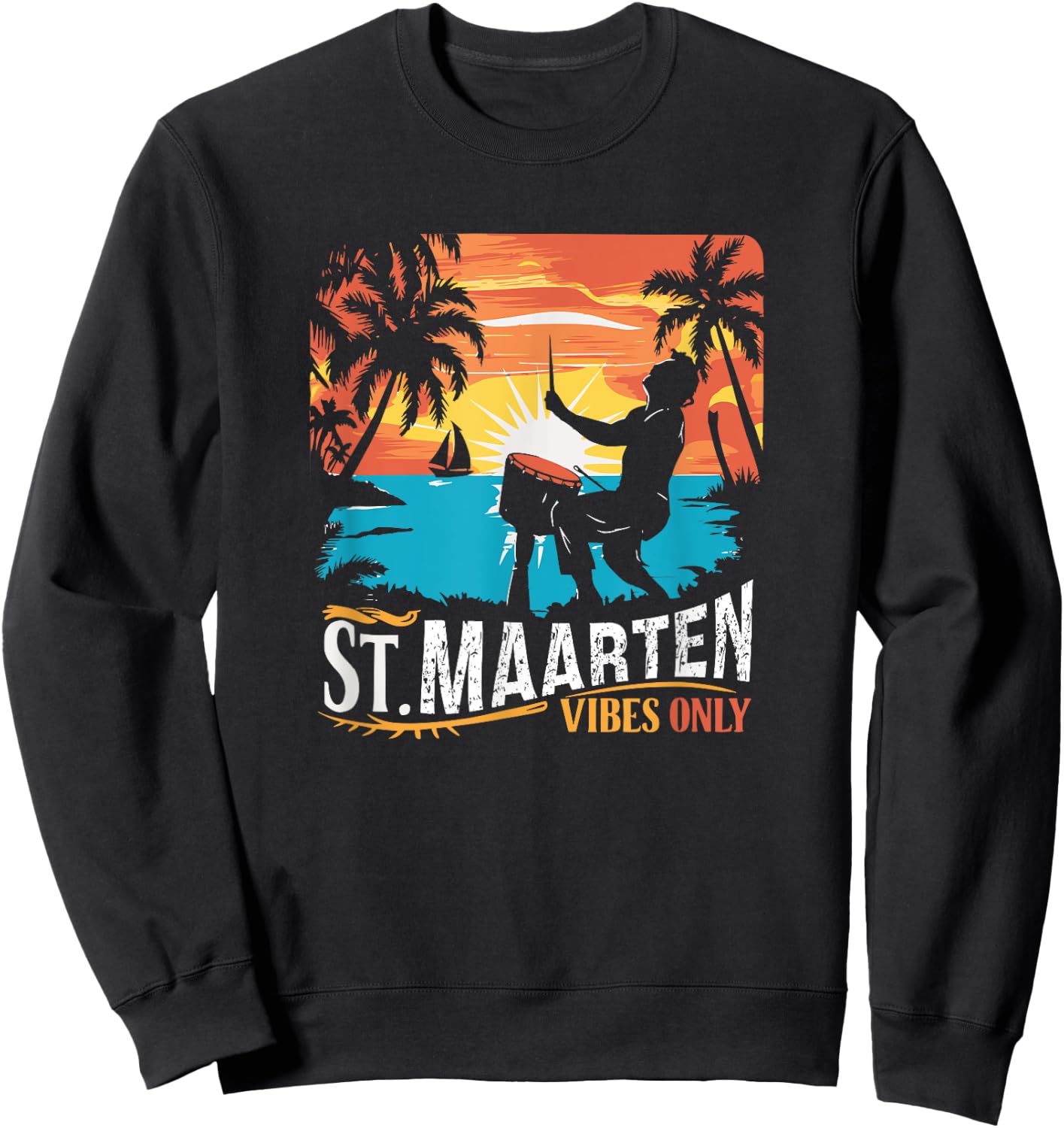 Retro St. Maarten Vibes Only St. Maarten 70s vintage Sweatshirt - Sweatshirt | Black