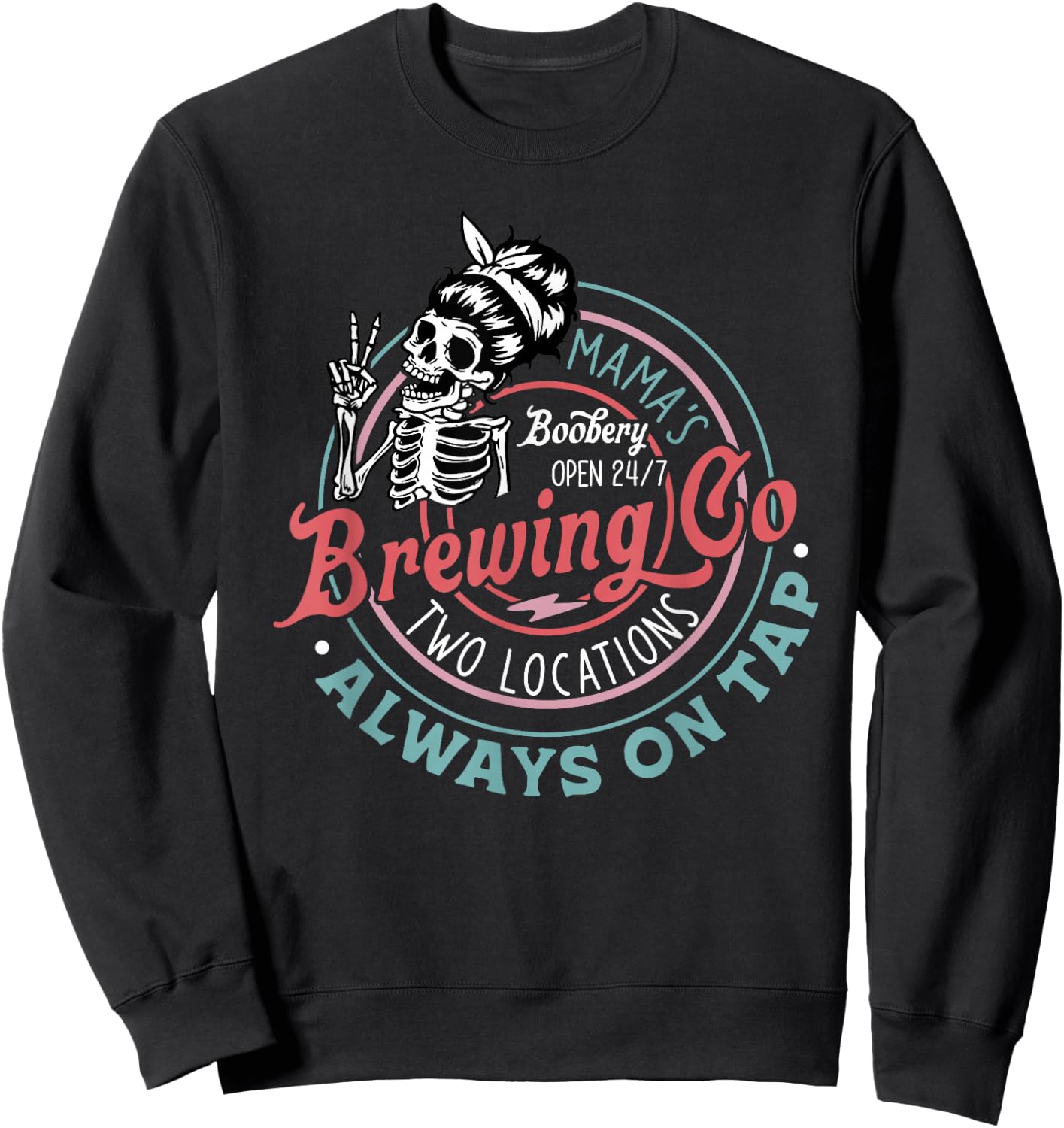 Retro Mama's Boobery Brewing Co Funny Breastfeeding Skeleton Sweatshirt - Sweatshirt | Black