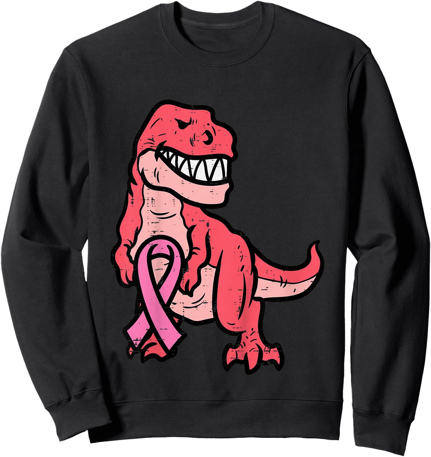 Kids Breast Cancer Awareness Dino Pink Ribbon Boys Kids Toddler Sweatshirt - Sweatshirt | Black