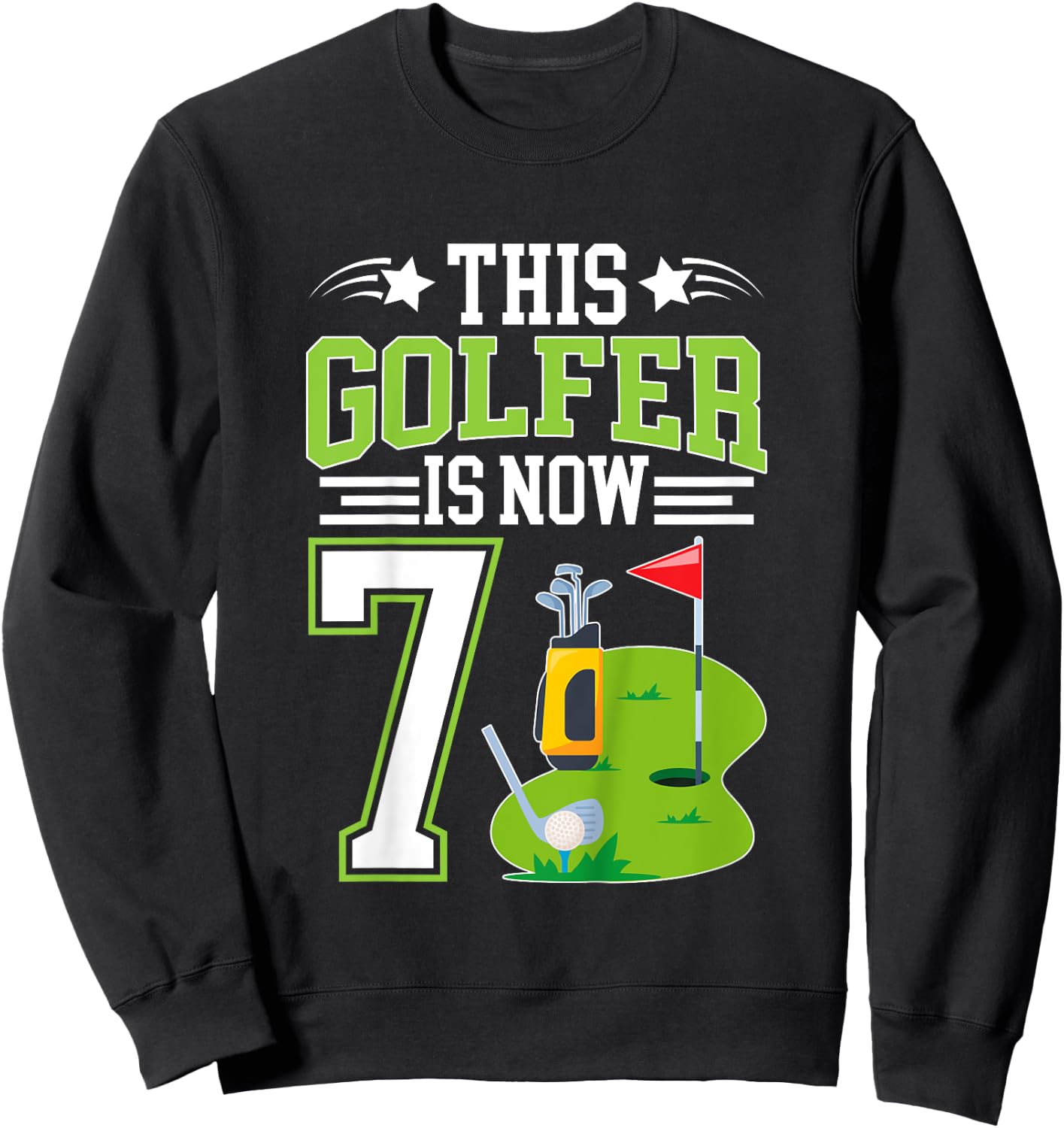 Kids 7th Birthday Party Golf Boy Seven Year Old Golf Player Sweatshirt - Sweatshirt | Black