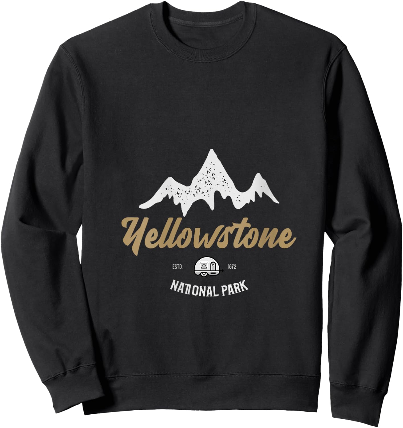 Vintage Yellowstone National Park Snowy Peak V-Neck Sweatshirt - Sweatshirt | Black