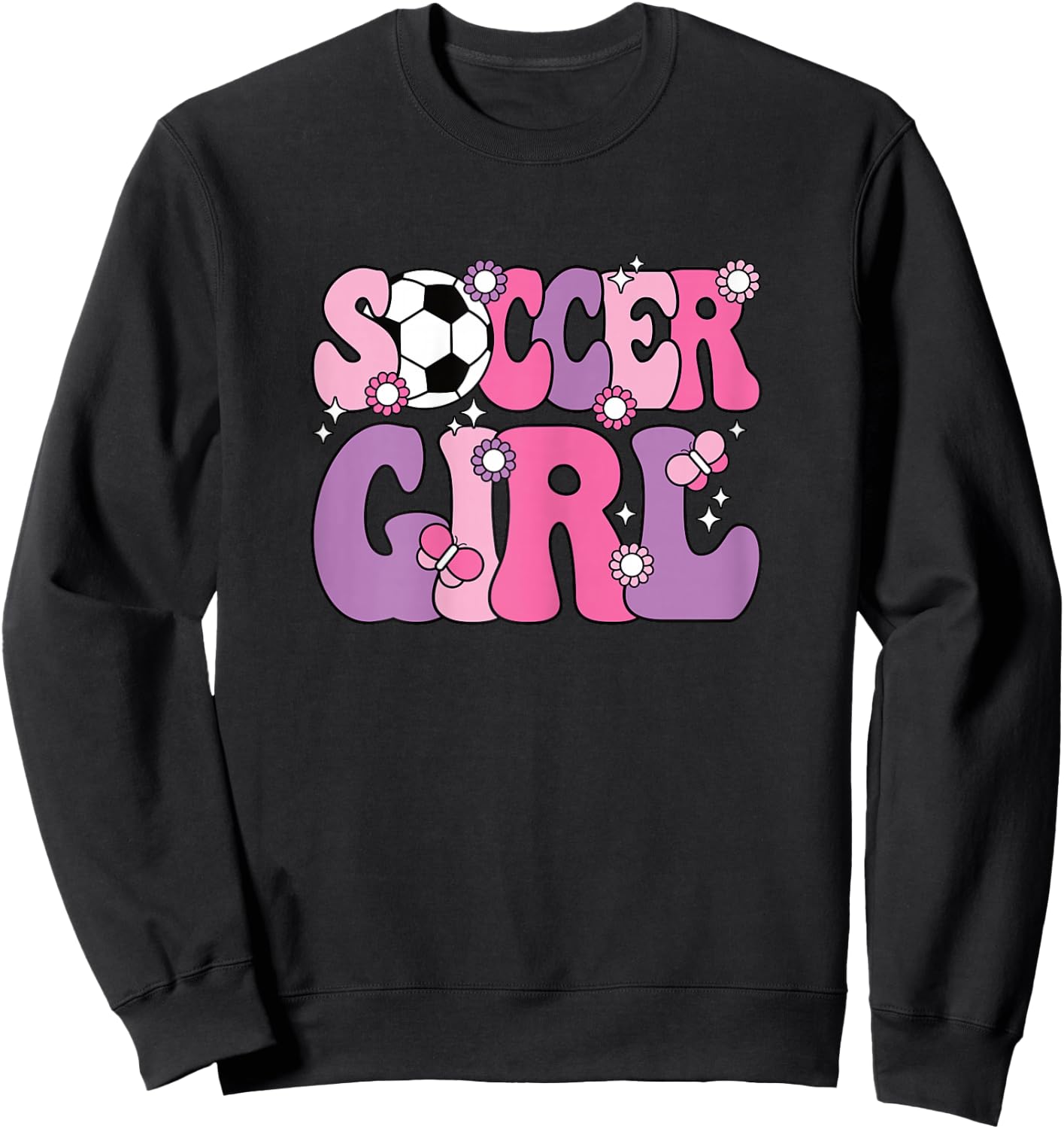 Soccer Girl Cute Groovy Soccer Lover Women Girls Kids Sweatshirt - Sweatshirt | Black