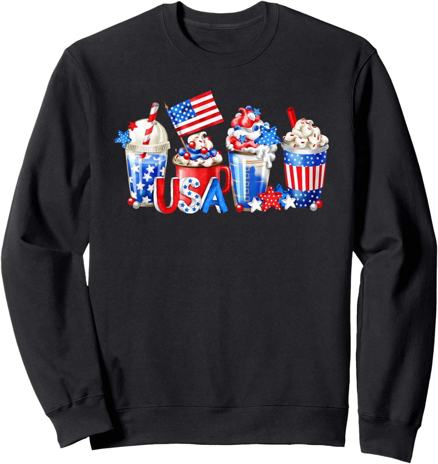 4th Of July Latte Mug For Patriotic Women White Red And Blue Sweatshirt - Sweatshirt | Black