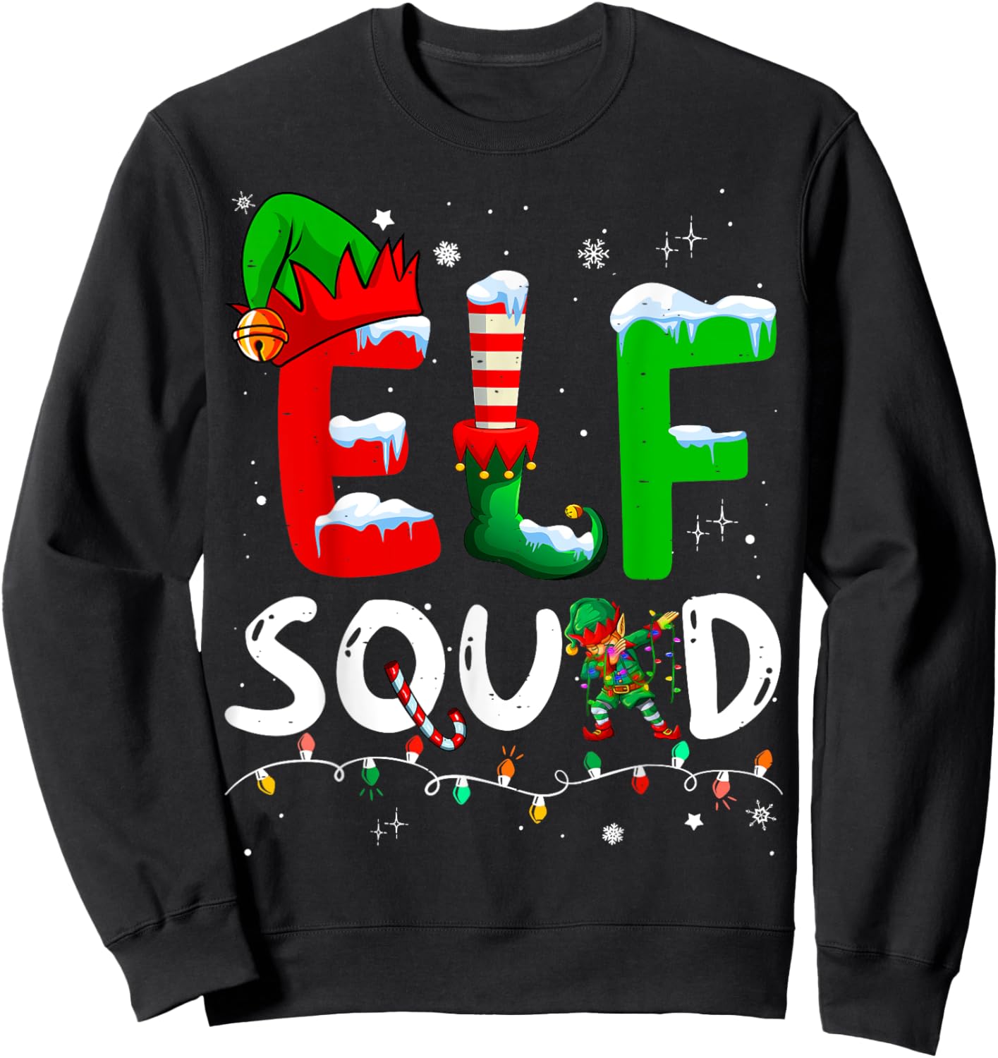 Elf Family Christmas Matching Pajamas Xmas Elf Squad Sweatshirt - Sweatshirt | Black