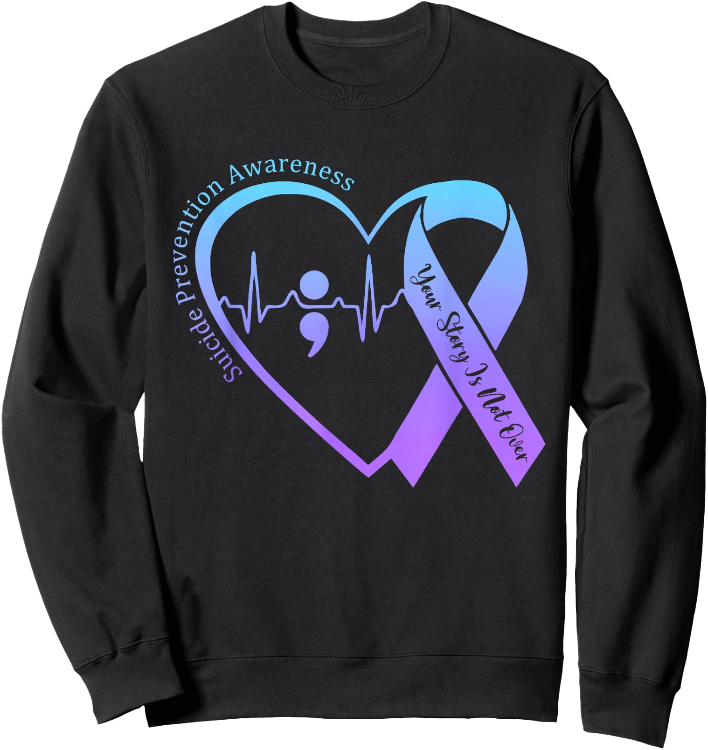 Suicide Prevention Awareness Month Teal & Purple Ribbon Sweatshirt - Sweatshirt | Black